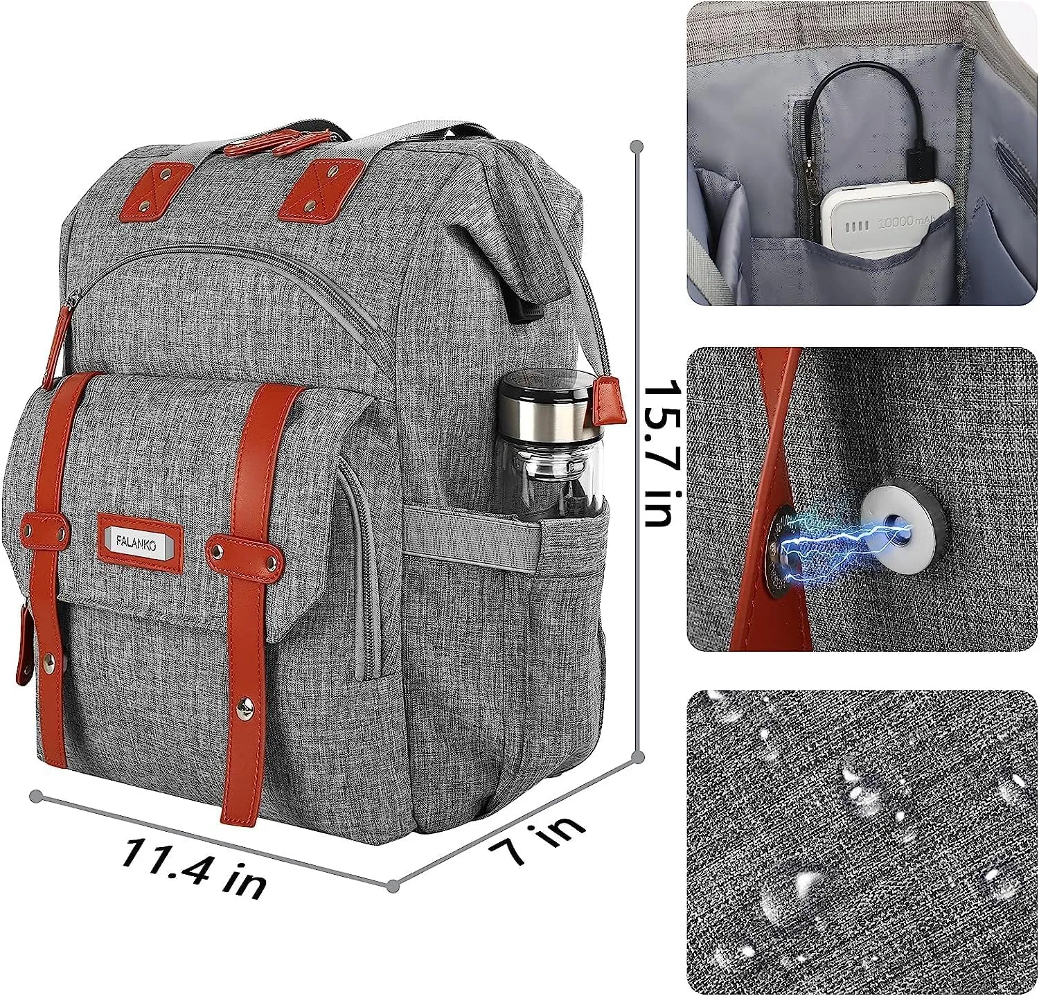 FALANKO Laptop Backpack for Women, 15.6 Inch Computer Backpack Doctor Teacher Work Purse Bookbag, Wide Top Open College Water Resistant Travel Casual Shoulder Bag with USB Charging Port