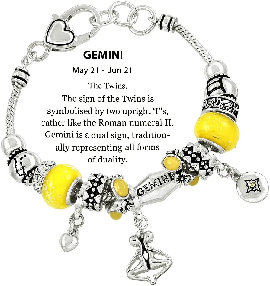 Falari Zodiac Charm Bracelet Multi-Color Slide Metal Murano Beads Silvertone