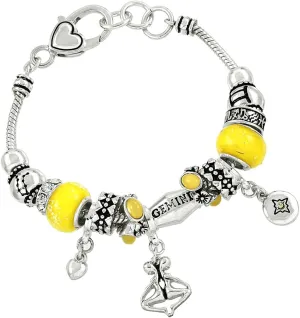 Falari Zodiac Charm Bracelet Multi-Color Slide Metal Murano Beads Silvertone