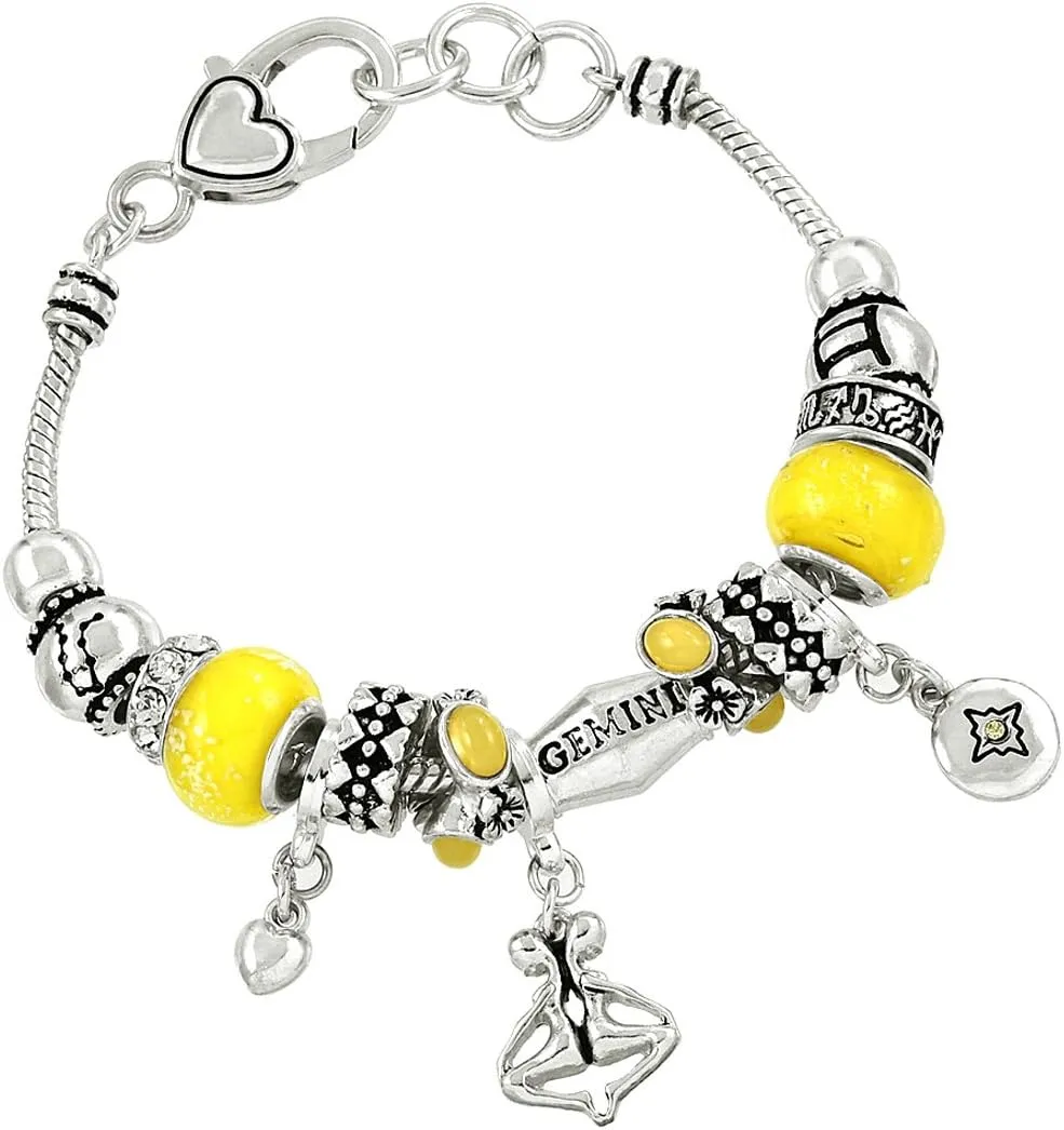 Falari Zodiac Charm Bracelet Multi-Color Slide Metal Murano Beads Silvertone