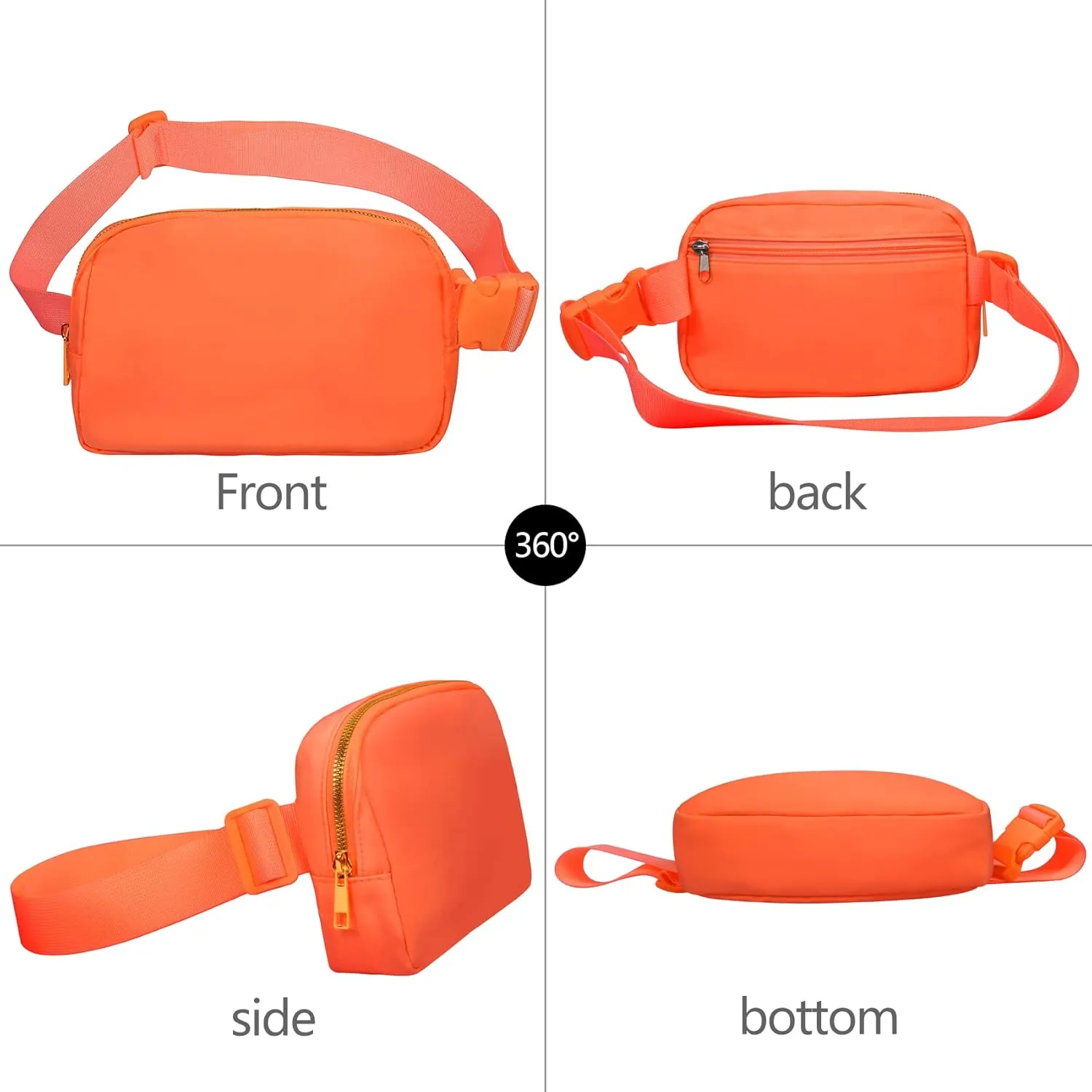 Fanny Pack Crossbody Bag for Women and Men, Belt Bag for Hiking Bum Bag with Adjustable Strap, Waist pack for Running Workout Sports Travel Black Orange