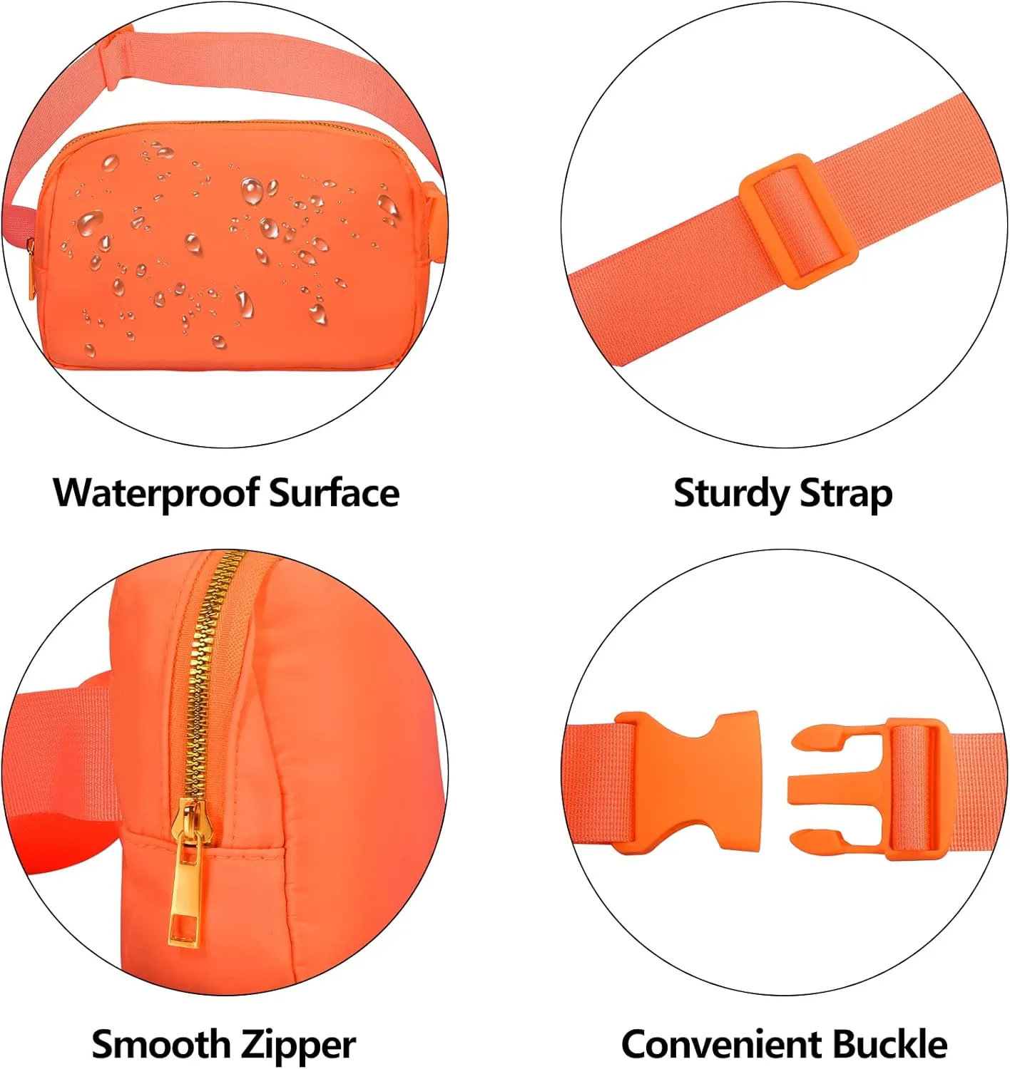 Fanny Pack Crossbody Bag for Women and Men, Belt Bag for Hiking Bum Bag with Adjustable Strap, Waist pack for Running Workout Sports Travel Black Orange