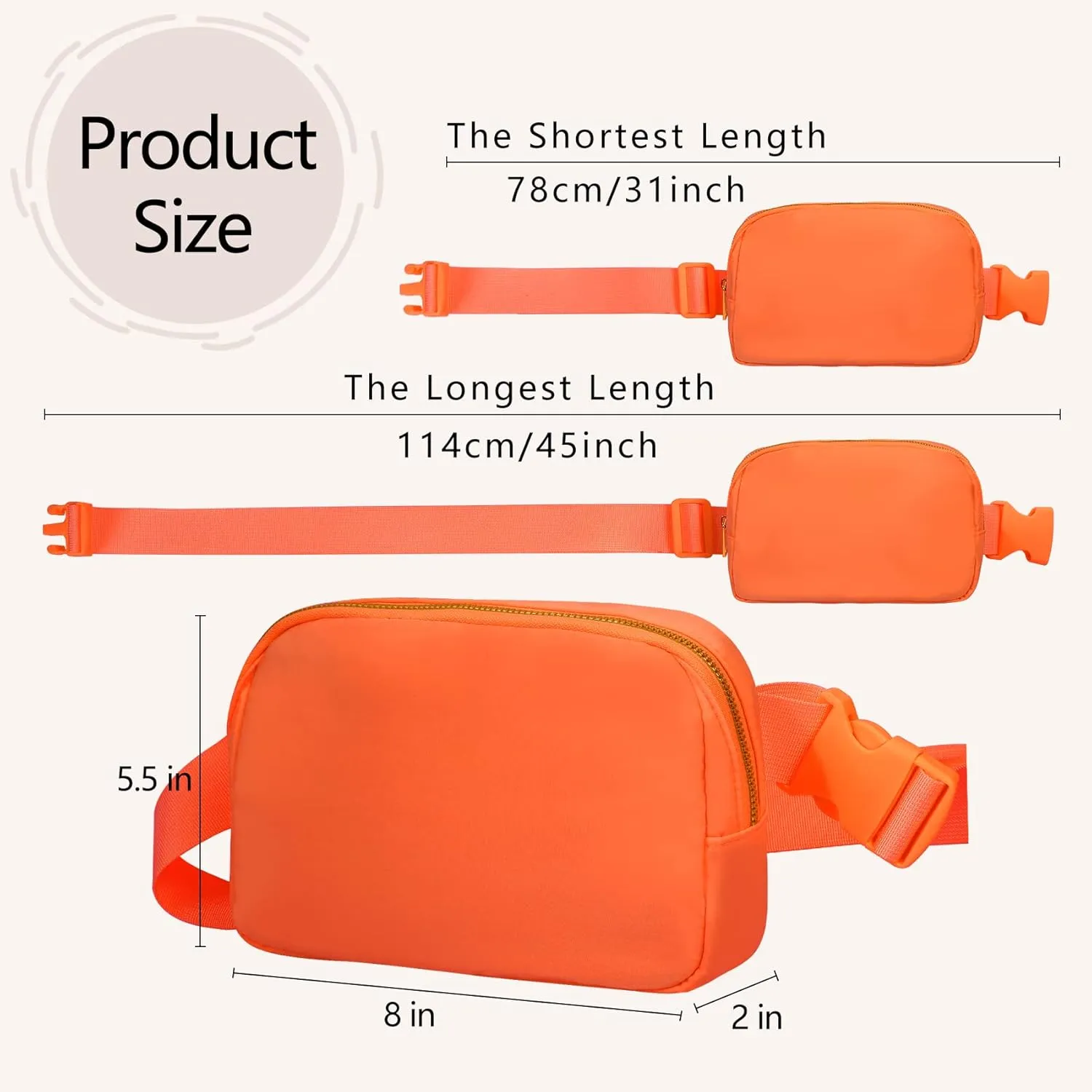 Fanny Pack Crossbody Bag for Women and Men, Belt Bag for Hiking Bum Bag with Adjustable Strap, Waist pack for Running Workout Sports Travel Black Orange