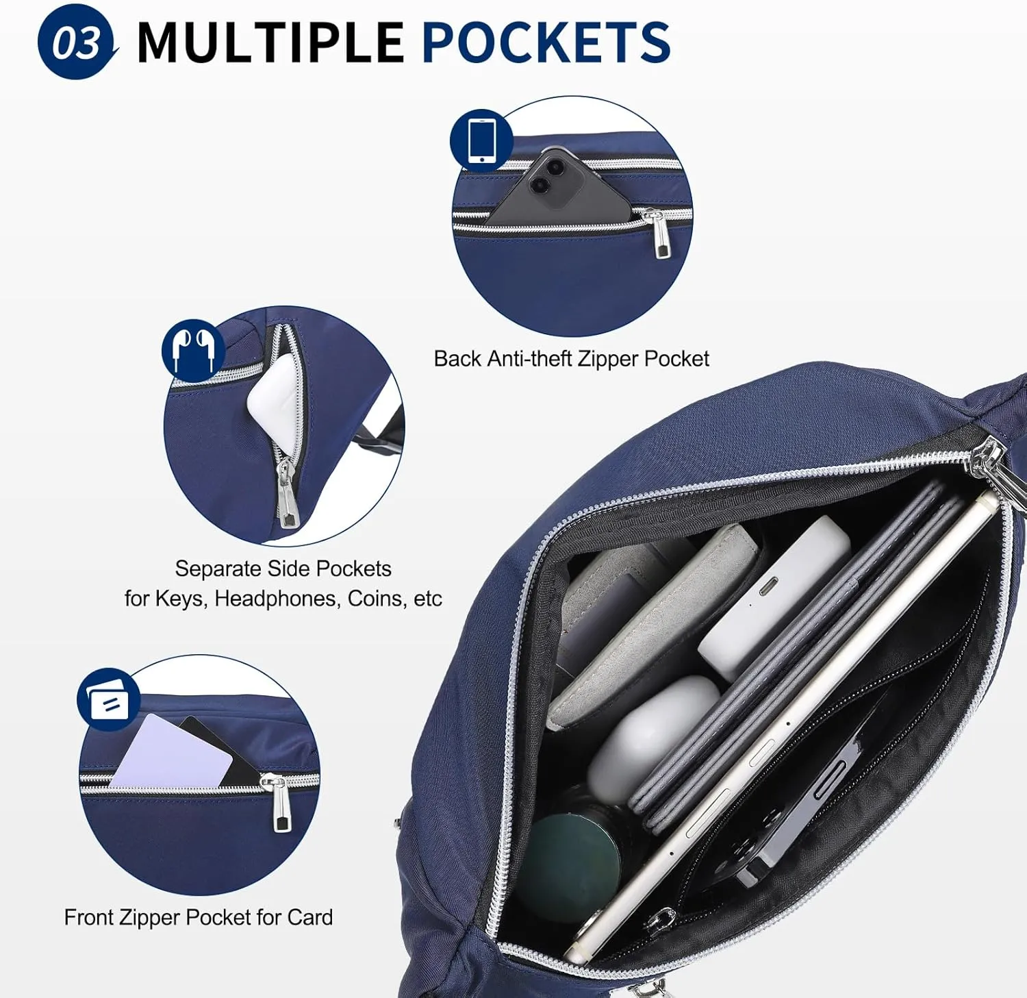Fanny Pack for Men Women, Waterproof Nylon Anti Theft Waist Bag for Travel Hiking Running Sports Belt Bag (Blue)