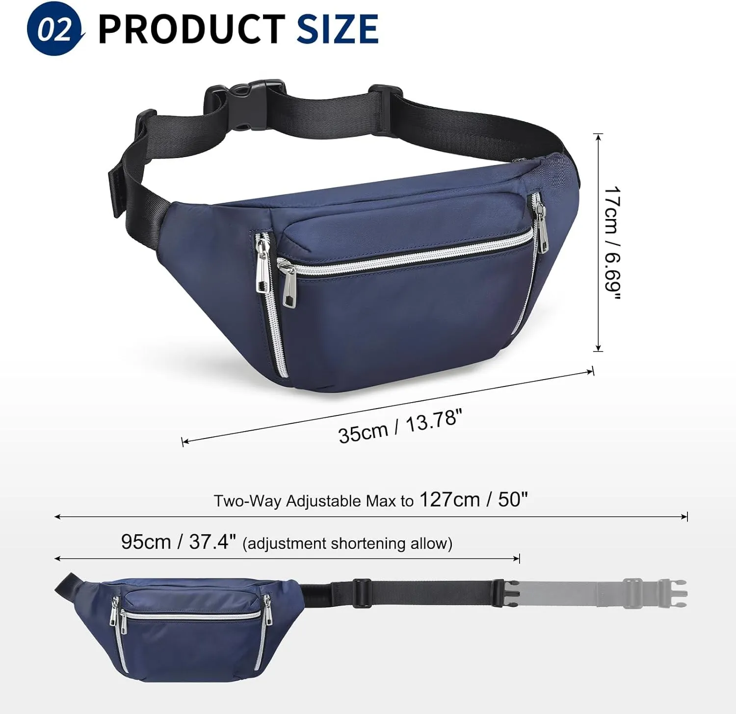 Fanny Pack for Men Women, Waterproof Nylon Anti Theft Waist Bag for Travel Hiking Running Sports Belt Bag (Blue)