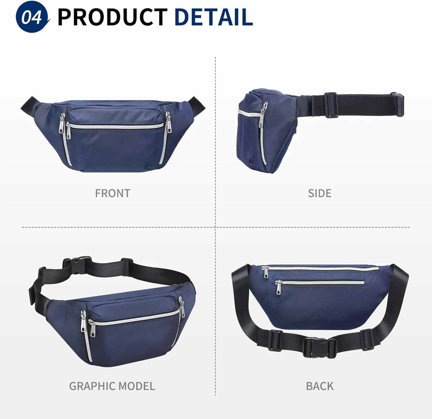 Fanny Pack for Men Women, Waterproof Nylon Anti Theft Waist Bag for Travel Hiking Running Sports Belt Bag (Blue)