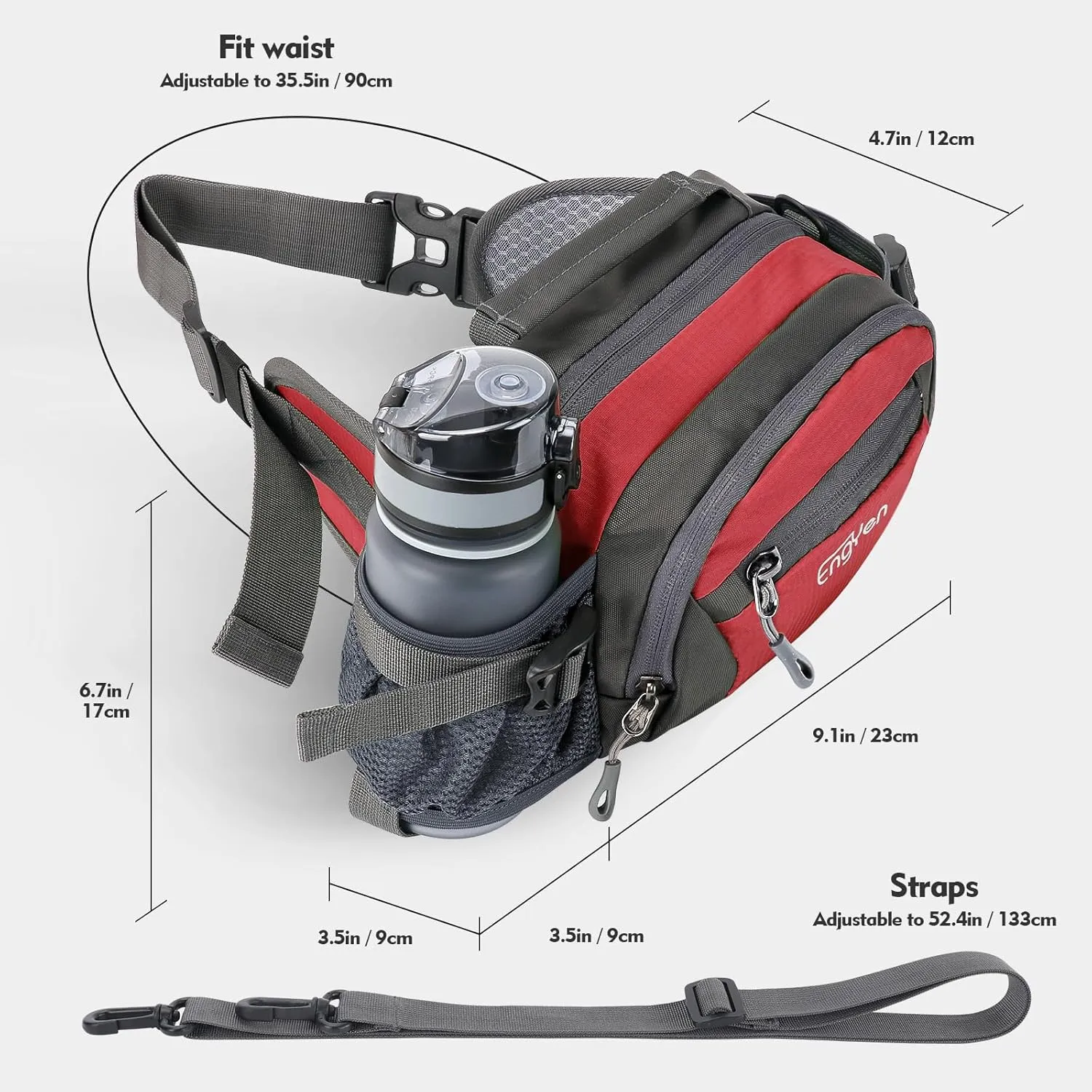 Fanny Pack Waist Bag for Women Men, running packs gear with Phone Water Bottle holder Adjustable belt, for Travel Workout Hiking, carrying iPhone money, multi colors… (red)