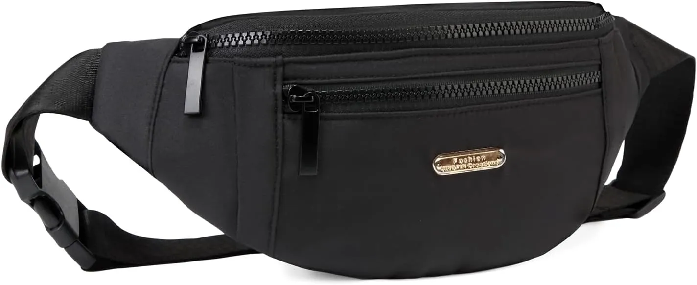 Fanny Packs for Men Women, Fashion Waterproof Waist Packs for Travel Walking Running Cycling Black