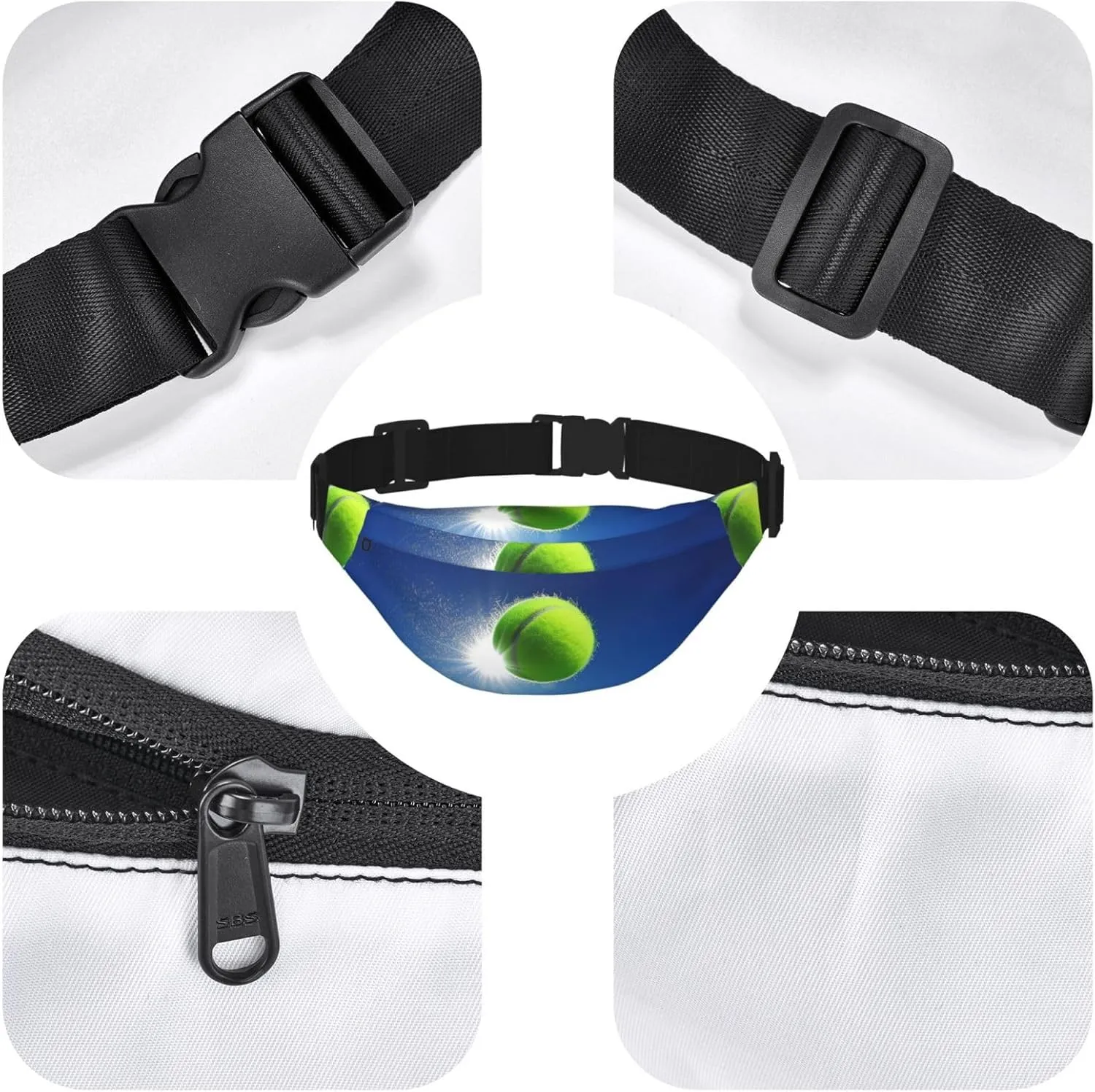 Fanny Packs For Women Men Waist Bag Waterproof Sport Belt Bag Tennis Ball In The Air Fashion Waist Pack Adjustable Crossbody Bags Zipper Bum Bag For Running Hiking Travel