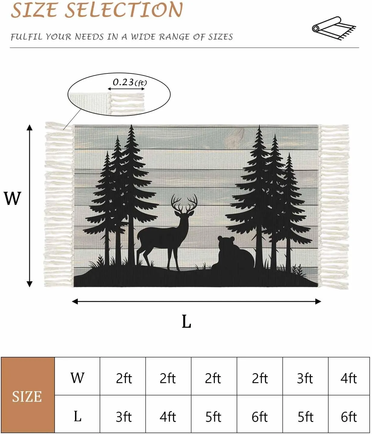 Farmhouse Forest Runner Rug 2X4 Ft Entryway Outdoor Indoor Mat, Washable Woven Throw Carpet with Tassel, Rustic Retro Deer Bear Tree Wooden Grain Non-Shedding Hallway Bath Mats