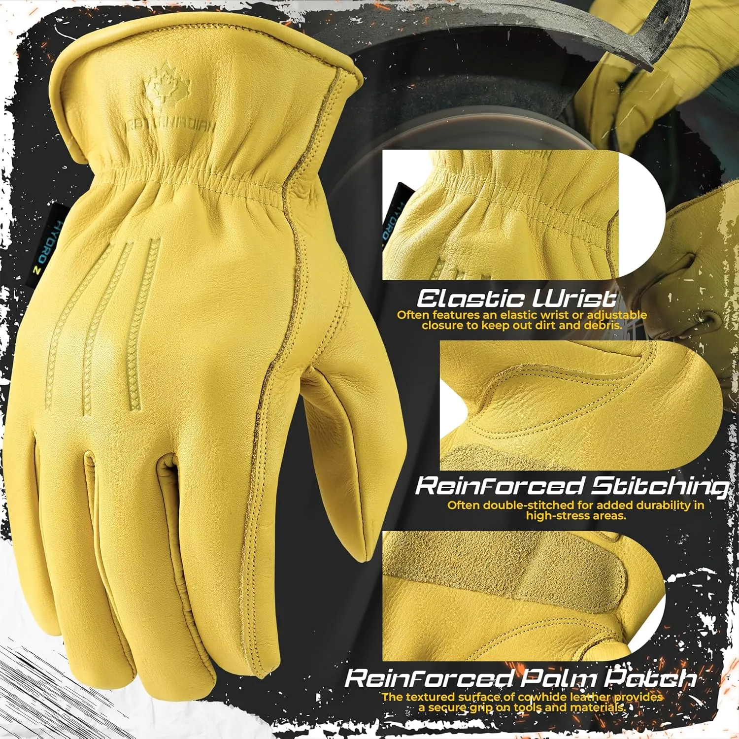 FCI Heavy Duty Cowhide Leather Safety Work Gloves for Men & Women | Waterproof Working Glove (Unlined, X-Large)