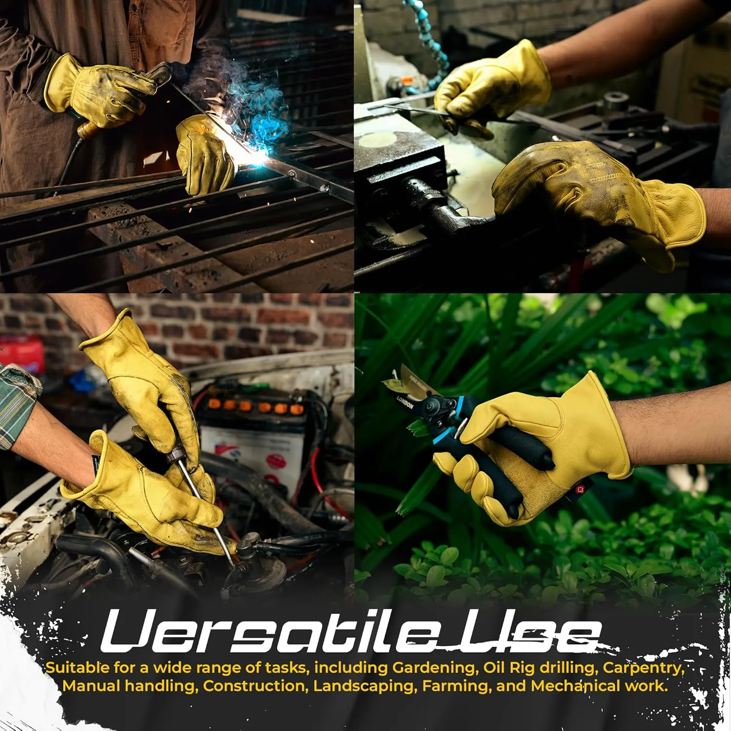 FCI Heavy Duty Cowhide Leather Safety Work Gloves for Men & Women | Waterproof Working Glove (Unlined, X-Large)