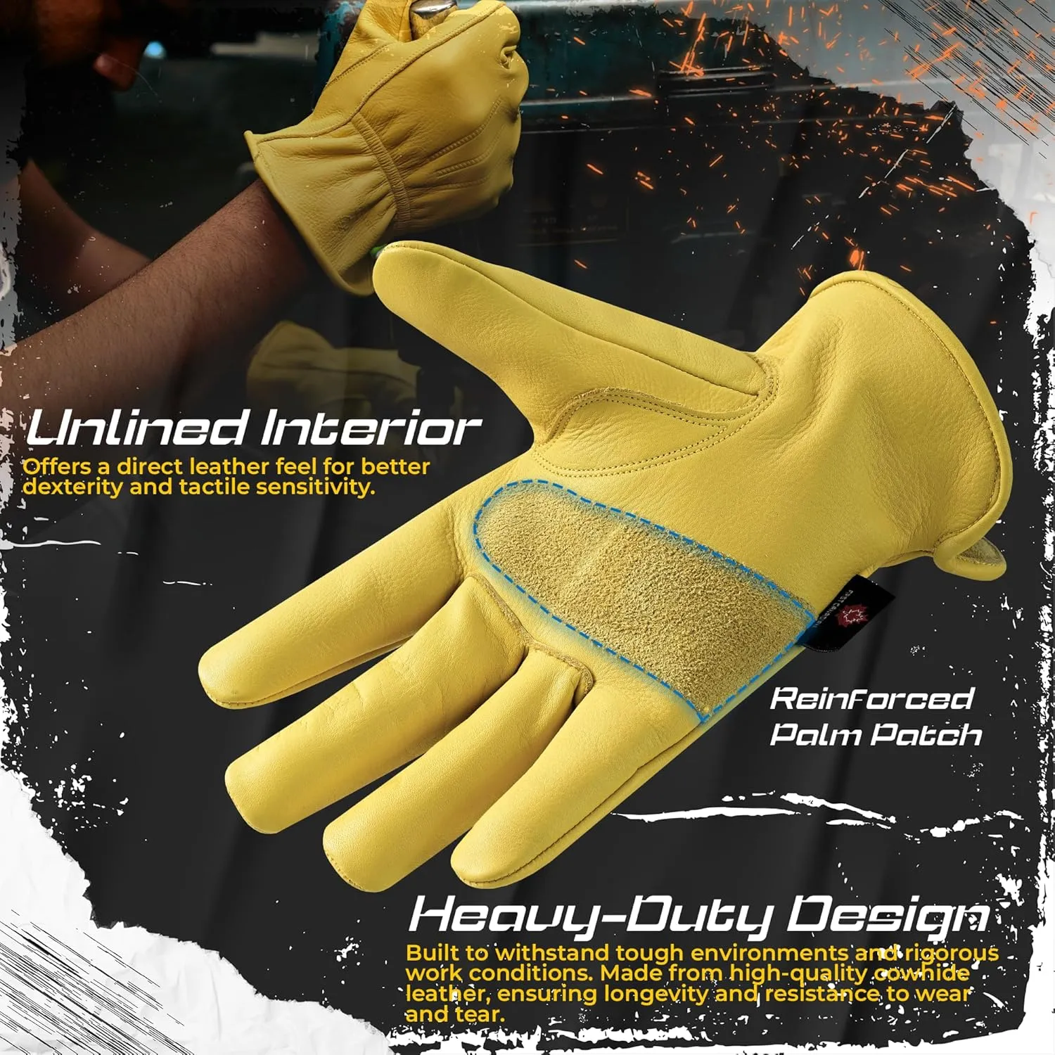 FCI Heavy Duty Cowhide Leather Safety Work Gloves for Men & Women | Waterproof Working Glove (Unlined, X-Large)