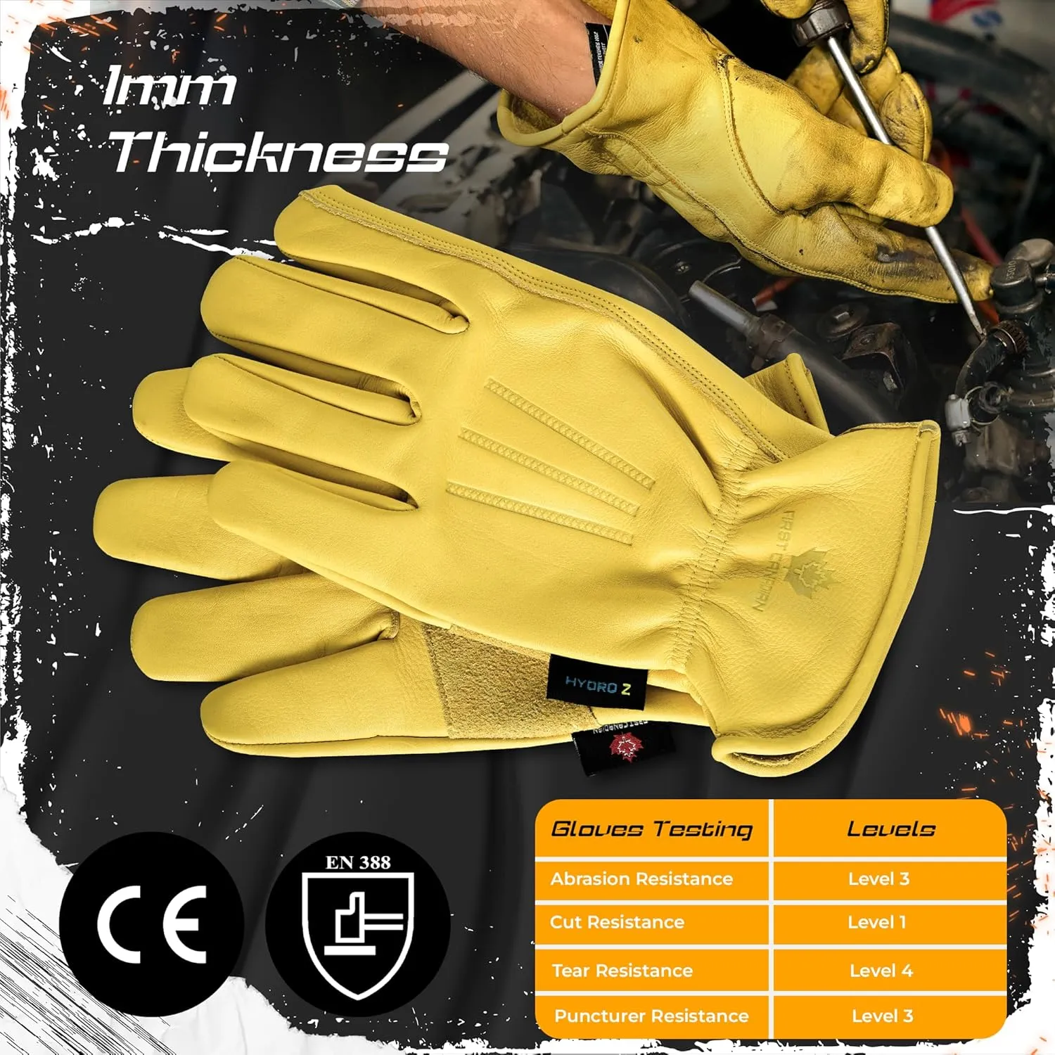 FCI Heavy Duty Cowhide Leather Safety Work Gloves for Men & Women | Waterproof Working Glove (Unlined, X-Large)