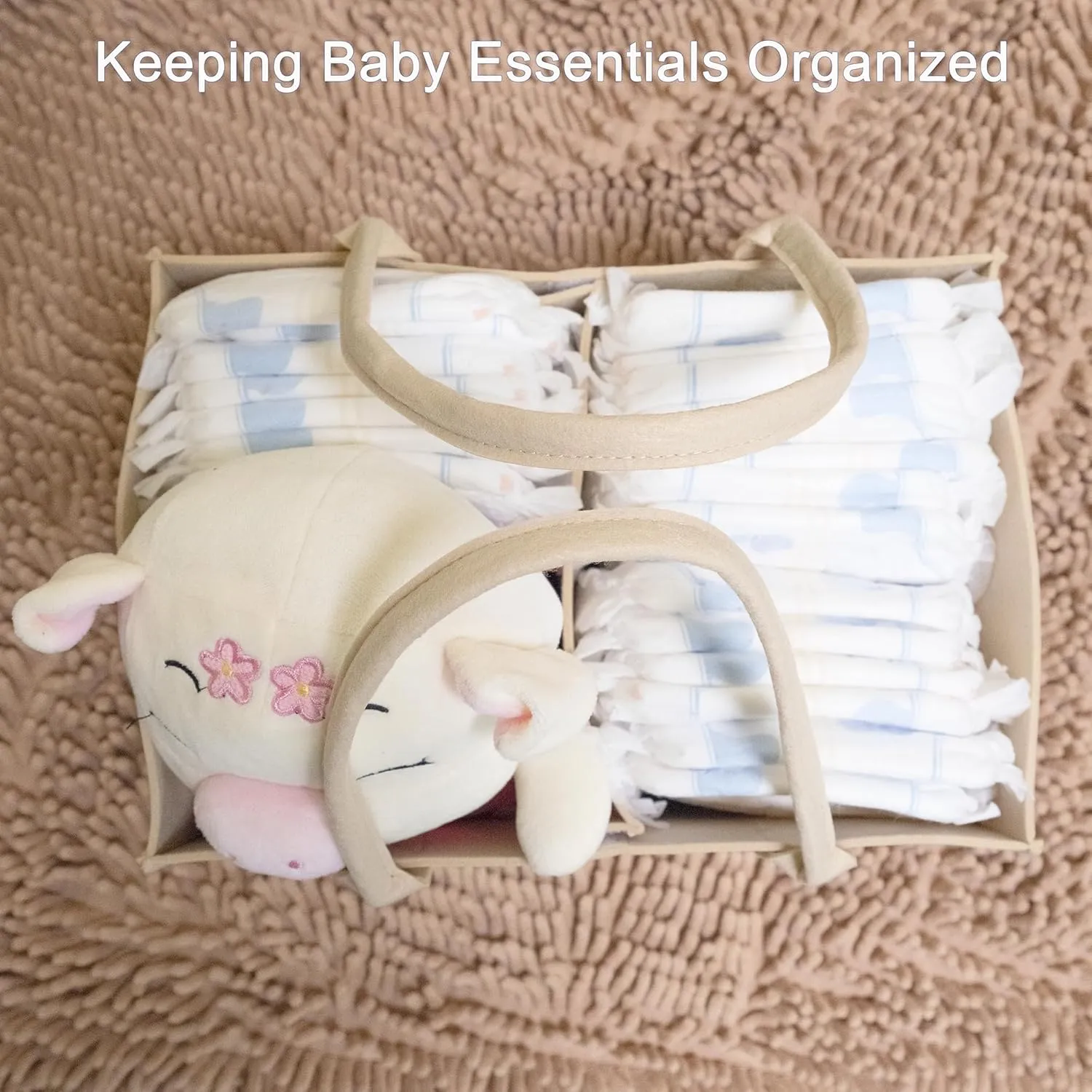 Felt Baby Diaper Caddy Organizer, Diaper Caddy Basket - Large Nursery Storage Bin for Baby Essentials, Portable Holder Tote Bag for Change Table, Newborn Registry Must-Have, Khaki