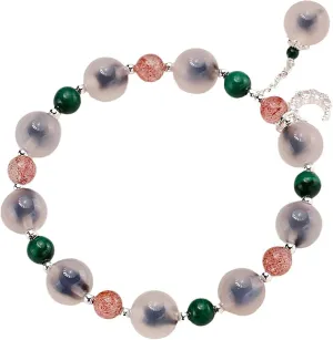 Feng Shui Bracelet,Agate Bracelet Feng Shui Wealth Bracelet Gobi Desert Blue Candy-Heart Agate Strawberry Quartz Malachite Multi-Gem Bracelet Chakra Balancing Positivity Crystal Bracelet Love Amulet