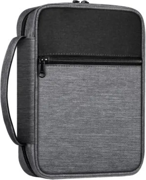 FINPAC Bible Cover Small Size Church Study Book Carrying Bag, Bible Protective Case with Handle and Zippered Pocket for Men Women Mother Lady, Gray