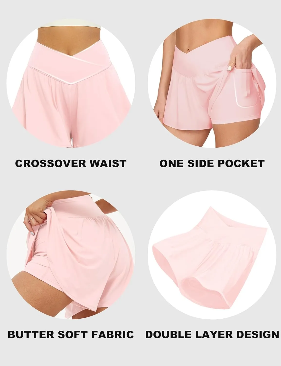 FireSwan Crossover Athletic Shorts for Women 2 in 1 Flowy Running Shorts with Pockets Spandex Butterfly Workout Tennis Skorts