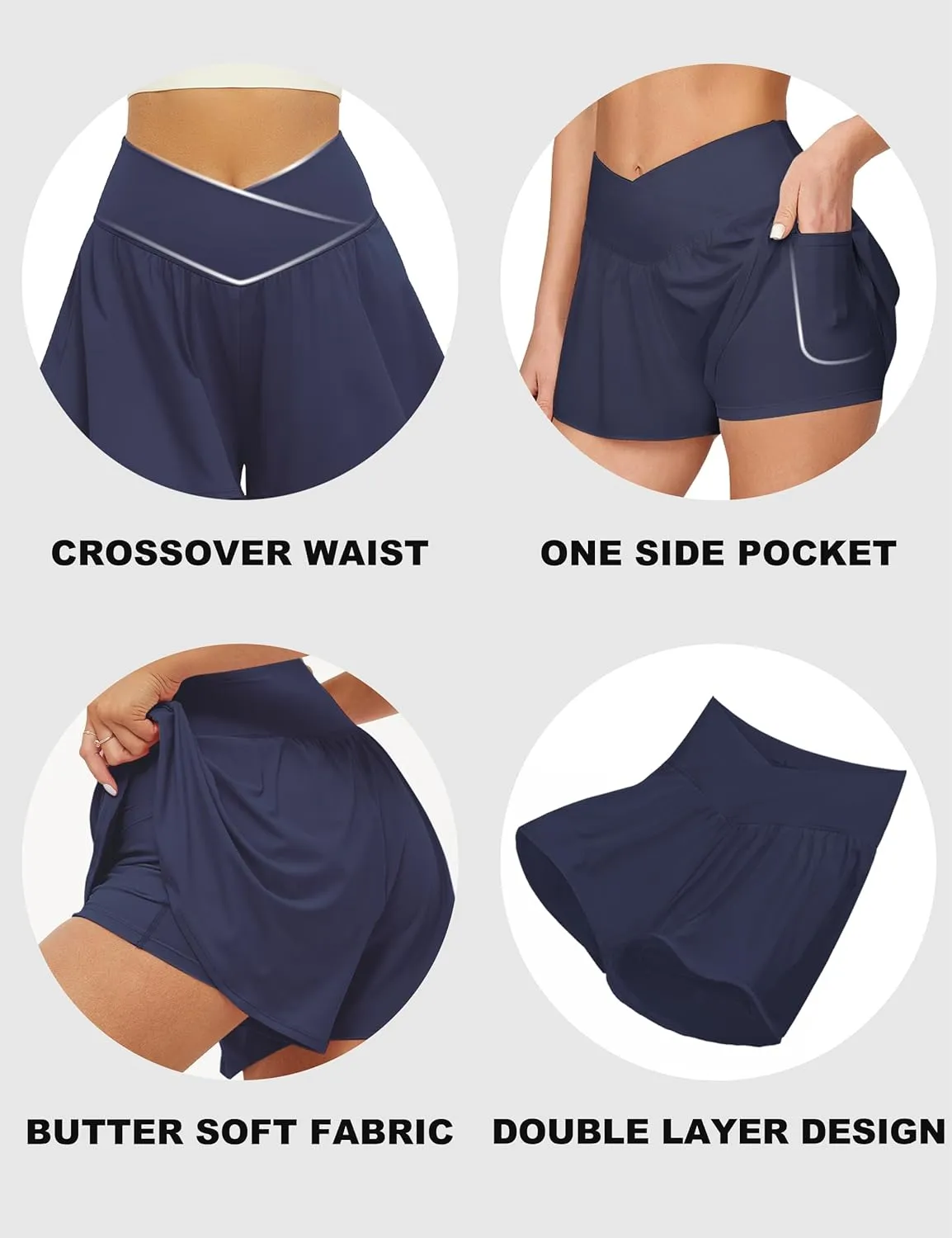 FireSwan Crossover Athletic Shorts for Women 2 in 1 Flowy Running Shorts with Pockets Spandex Butterfly Workout Tennis Skorts