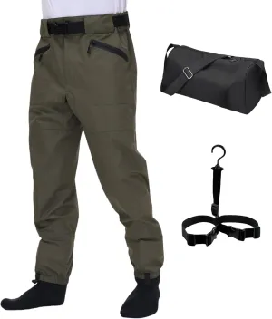 Fishing Waders for Men and Women,Wading Pants with Neoprene Stocking Foot,Fishing Waist Waders Pants with Pockets
