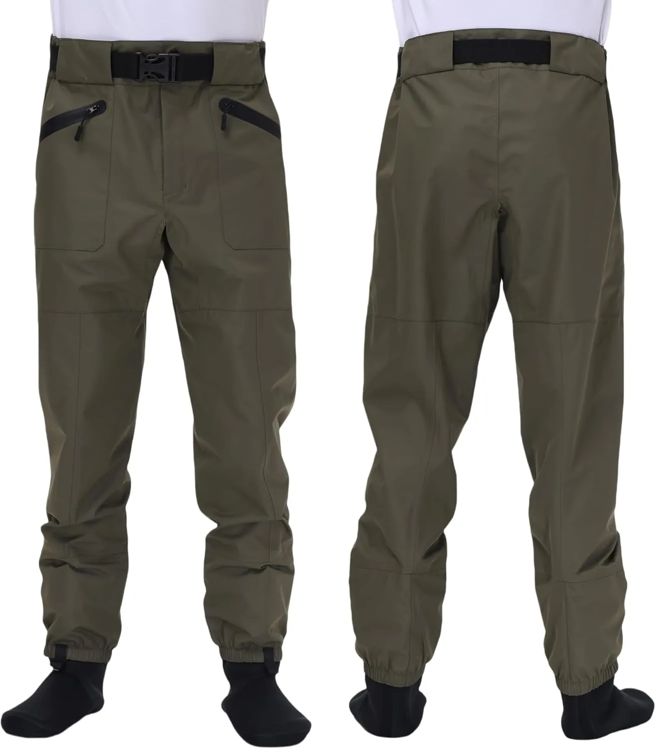 Fishing Waders for Men and Women,Wading Pants with Neoprene Stocking Foot,Fishing Waist Waders Pants with Pockets