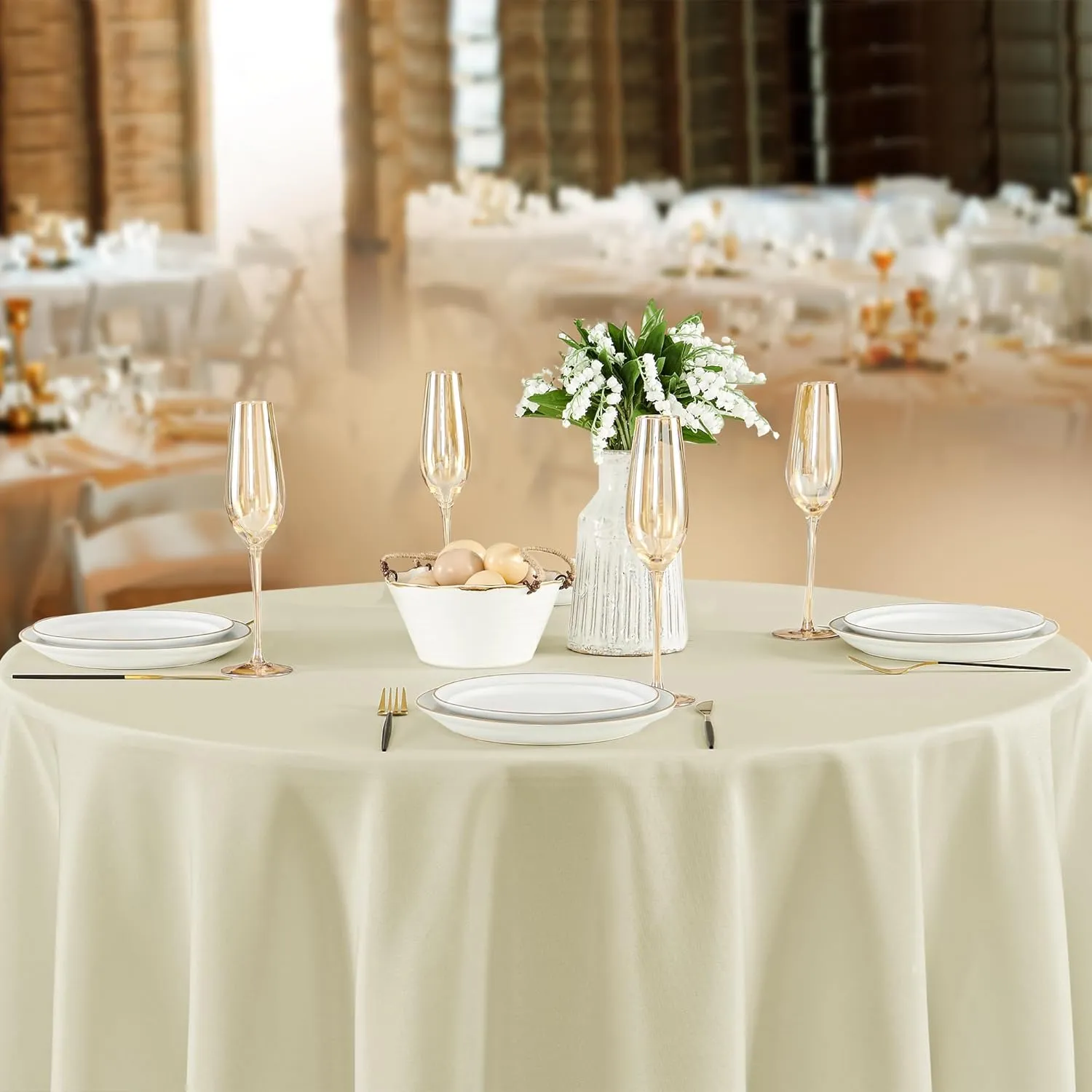 Fitable 8 Pack Round Tablecloths: Stain Resistant Wrinkle Free Circle Table Clothes, Washable Reusable Polyester Table Covers for Wedding Party Birthday Banquet Reception(Ivory, 120 Inch)