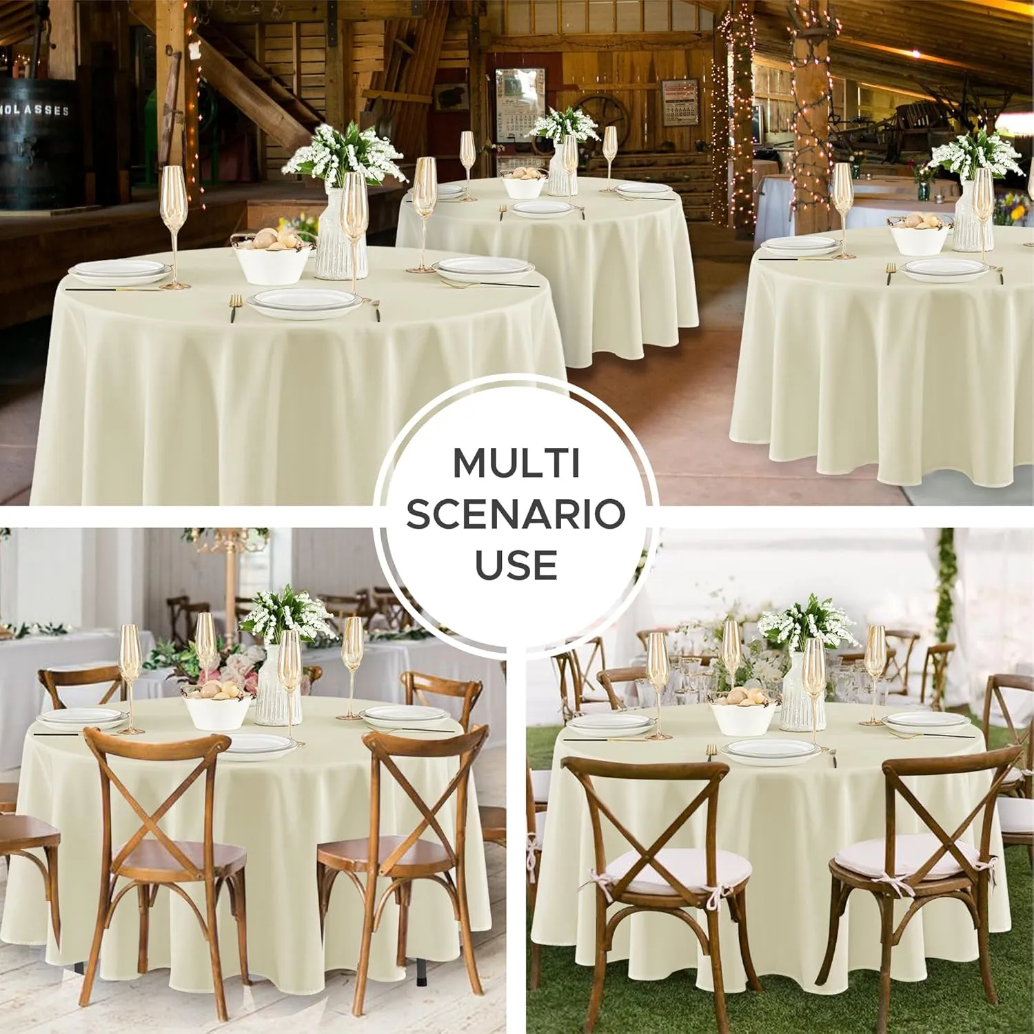 Fitable 8 Pack Round Tablecloths: Stain Resistant Wrinkle Free Circle Table Clothes, Washable Reusable Polyester Table Covers for Wedding Party Birthday Banquet Reception(Ivory, 120 Inch)