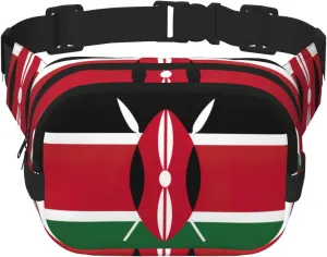 Flag of Kenya Print Square Waist Purse Double Layer Fanny BagTrendy Travel Waist Bag for Men and Women