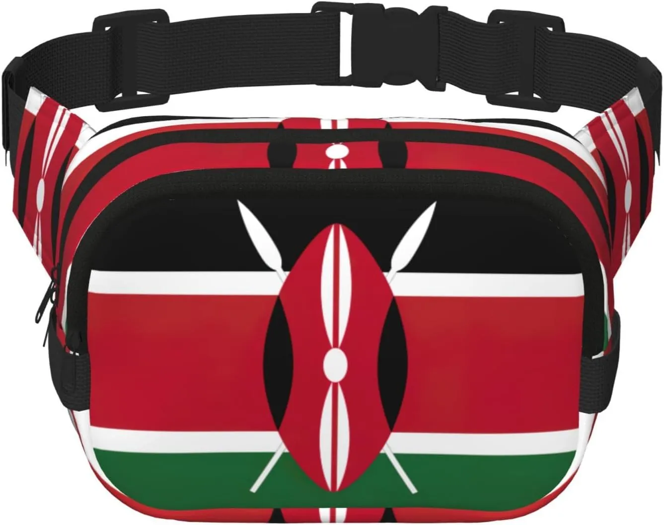 Flag of Kenya Print Square Waist Purse Double Layer Fanny BagTrendy Travel Waist Bag for Men and Women