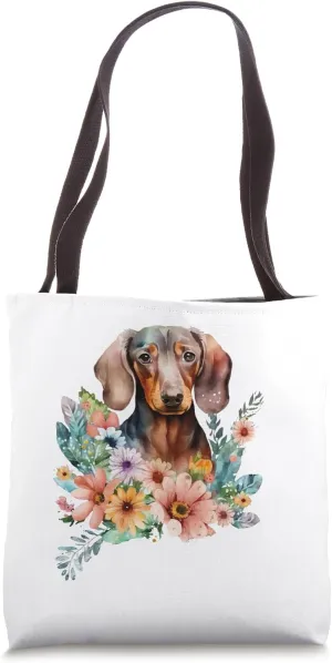 Floral Wildflower Wiener & Dachshund Tote Bag