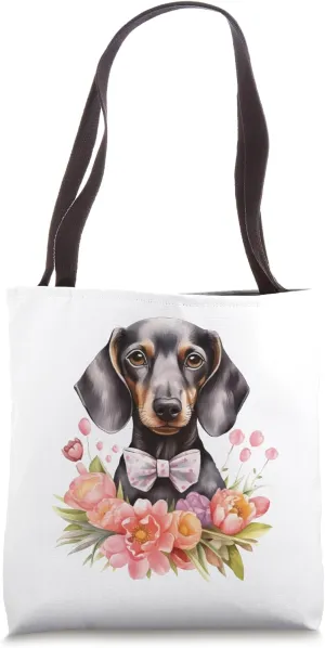 Floral Wildflower Wiener & Dachshund Tote Bag
