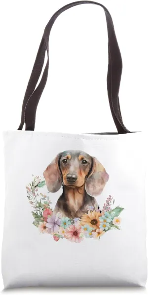 Floral Wildflower Wiener & Dachshund Tote Bag