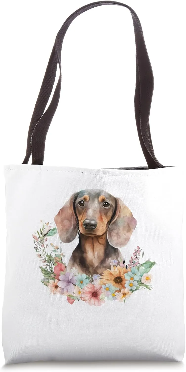 Floral Wildflower Wiener & Dachshund Tote Bag