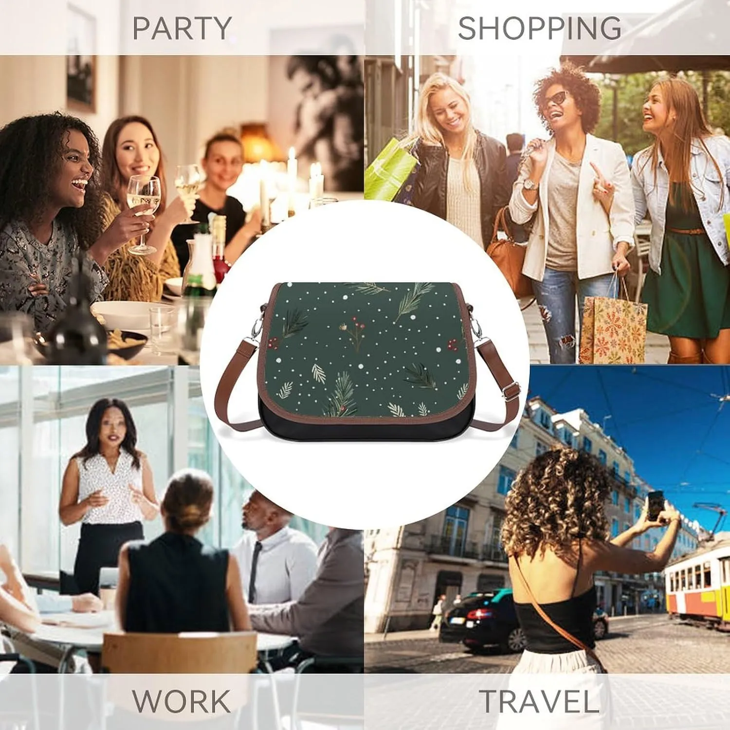 Flowers on White Background Crossbody Bags for Women Travel Shoulder Bag Small Leather Cross Body Handbags