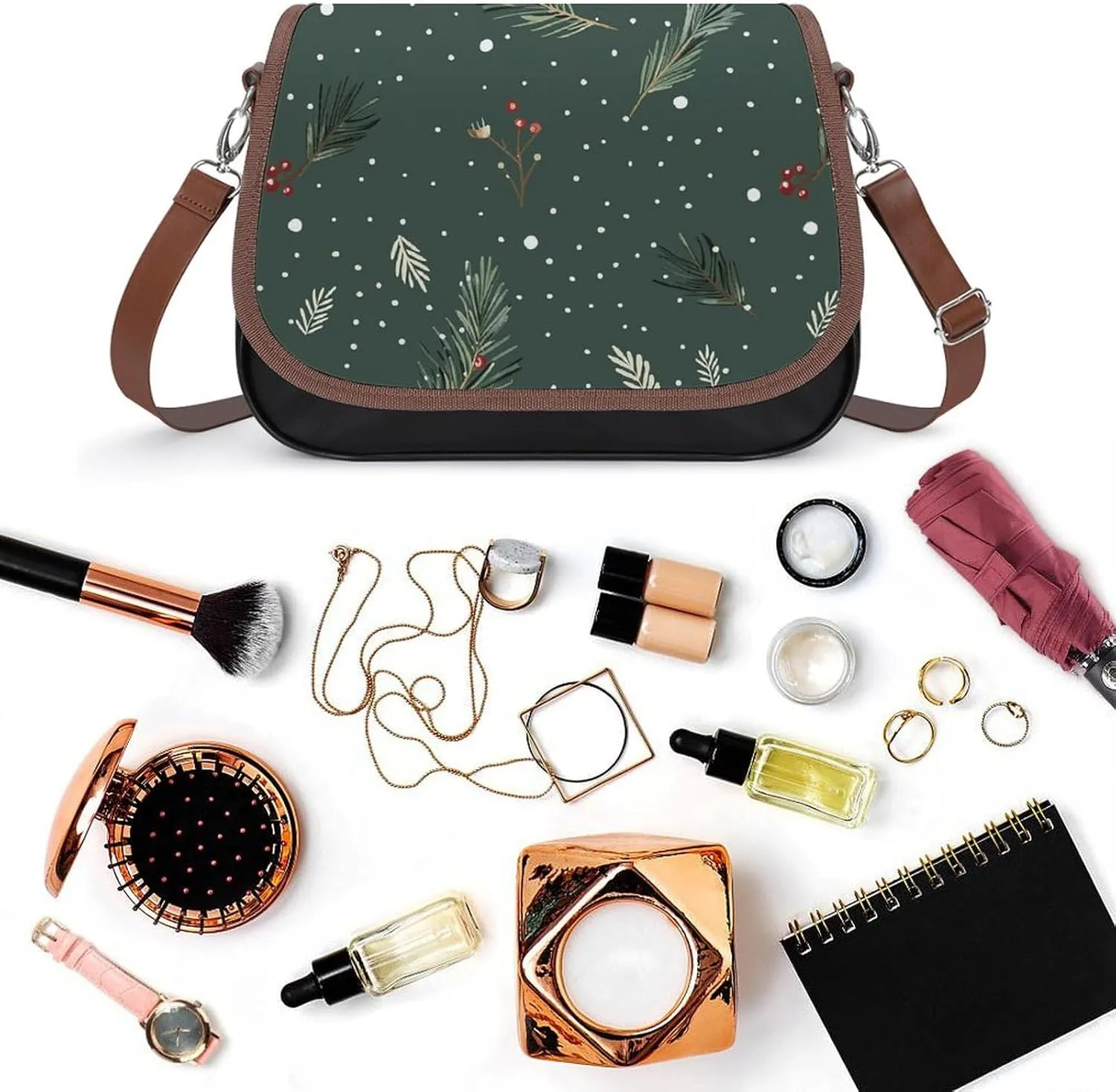 Flowers on White Background Crossbody Bags for Women Travel Shoulder Bag Small Leather Cross Body Handbags