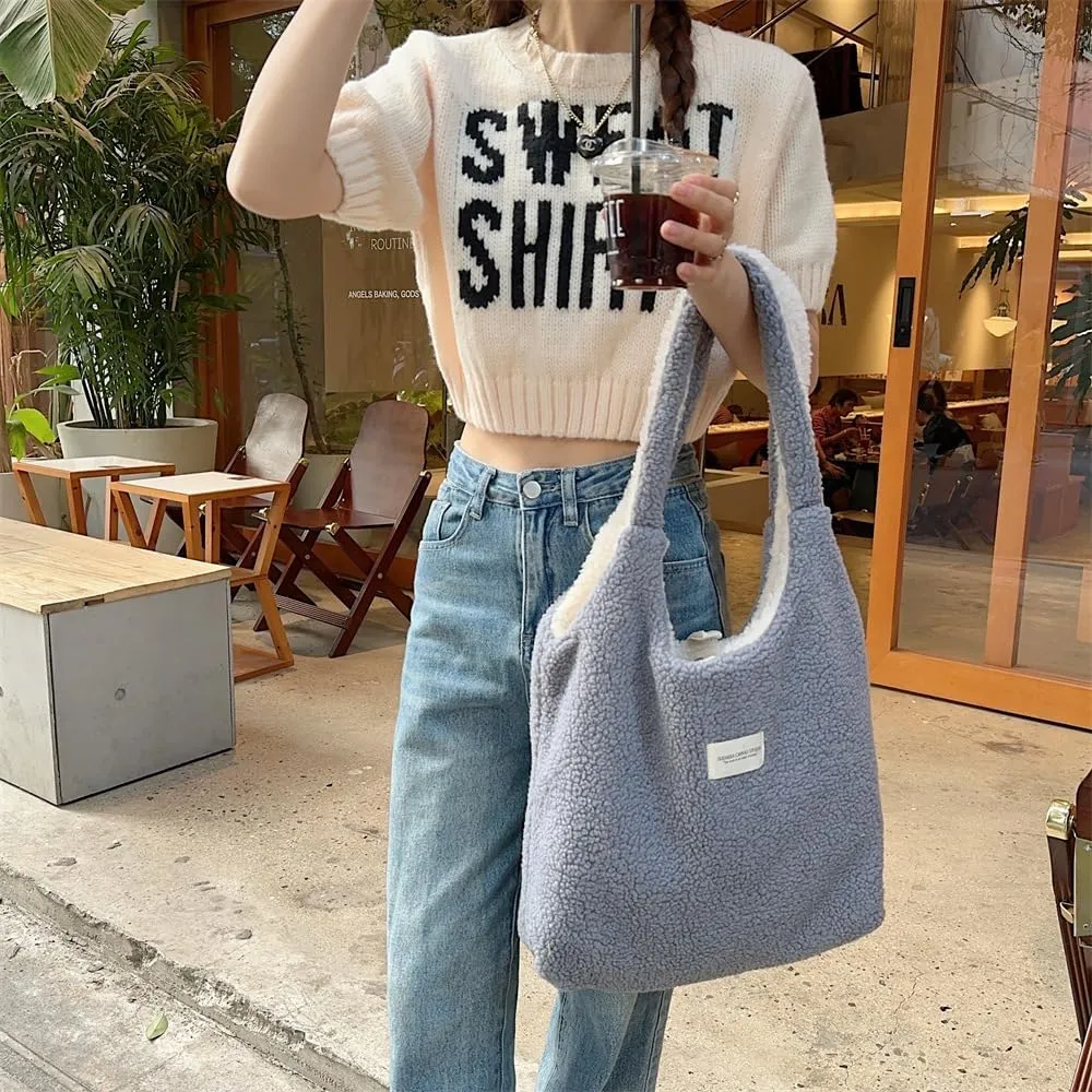 Fluffy Plush Reversible Purse For Women Bag Furry Tote Shoulder Bag Fuzzy Crossbody Bag Gift for Women