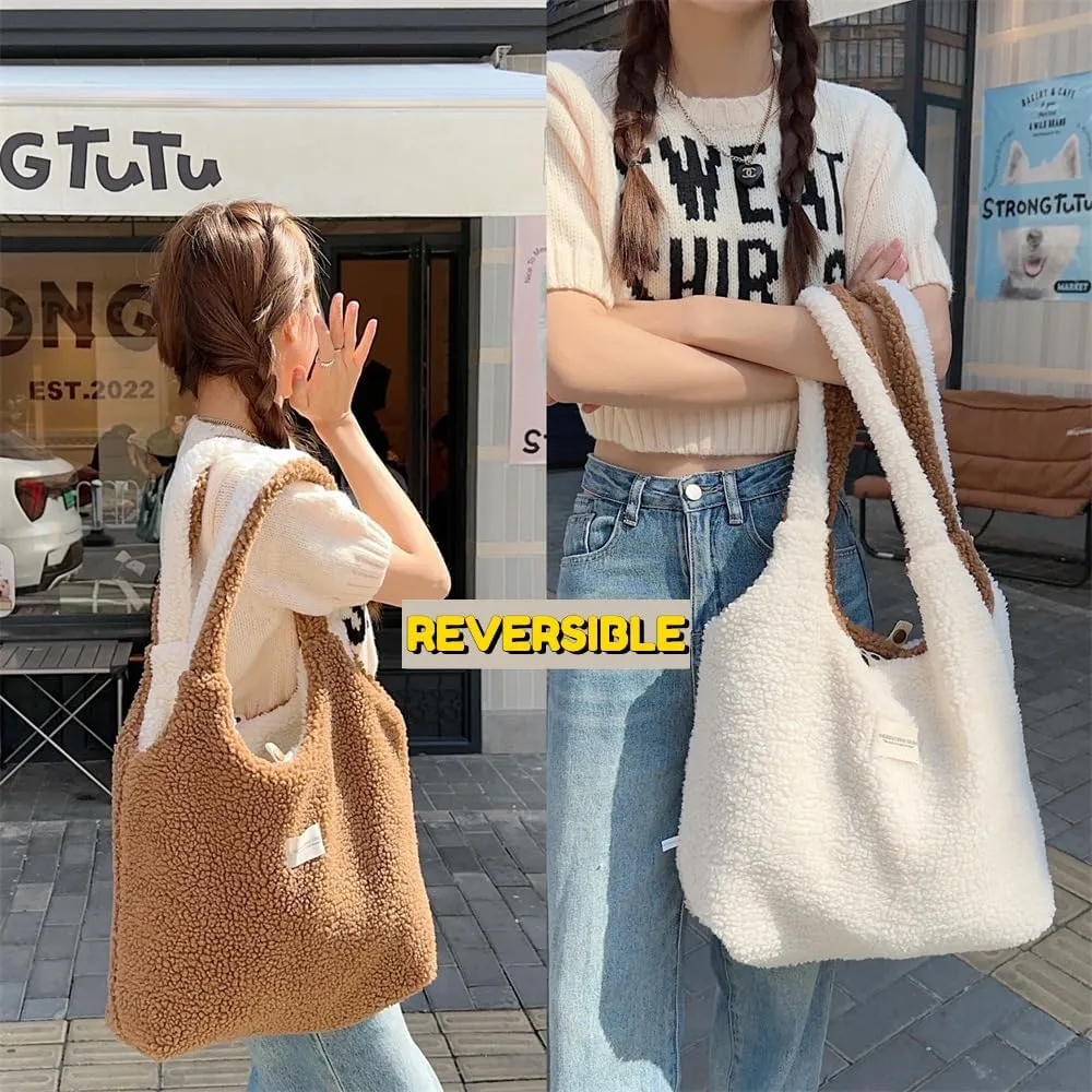 Fluffy Plush Reversible Purse For Women Bag Furry Tote Shoulder Bag Fuzzy Crossbody Bag Gift for Women