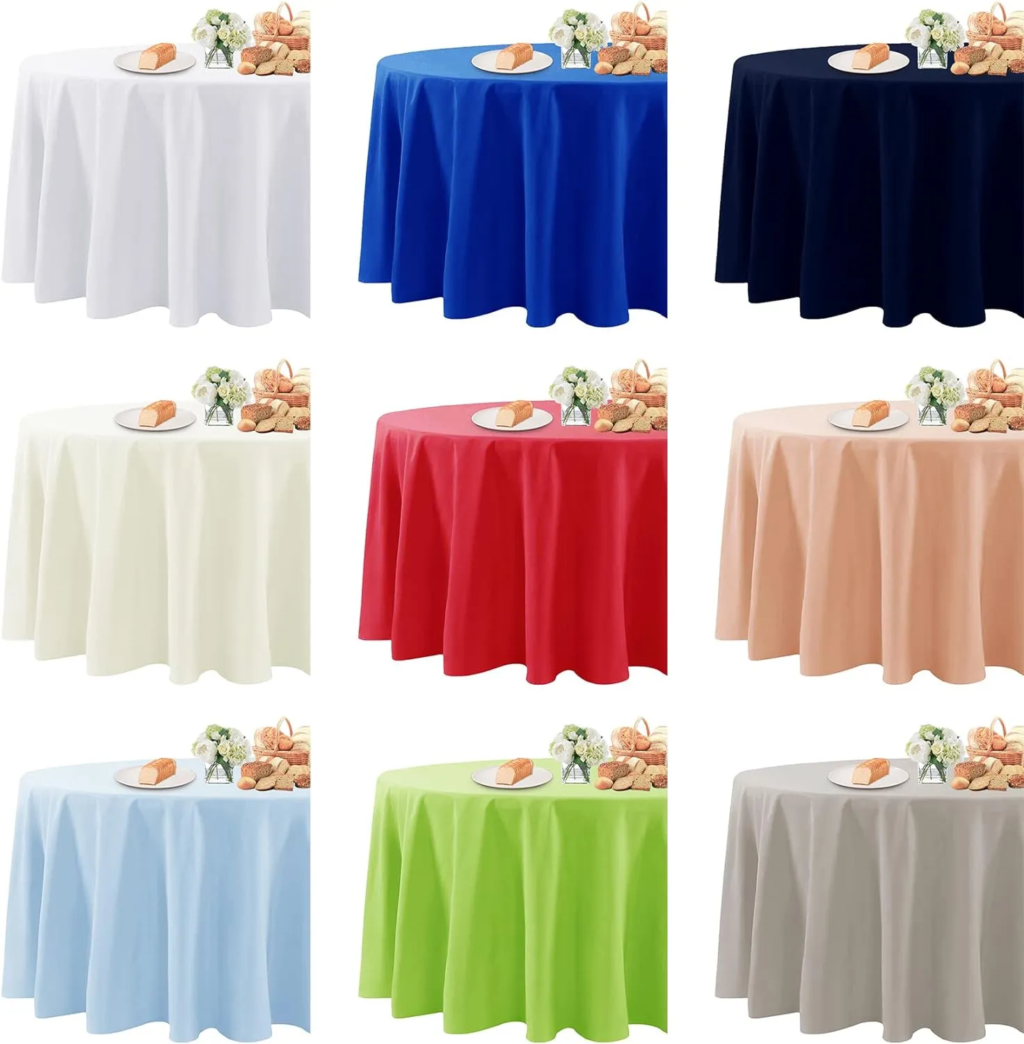 Fokitut 2 Pack Waterproof Round Tablecloth, 90 Inch, Stain Resistant and Wrinkle Polyester Table Cloth, Fabric Table Cover for Kitchen Dining, Wedding, Party, Holiday Dinner-Willow