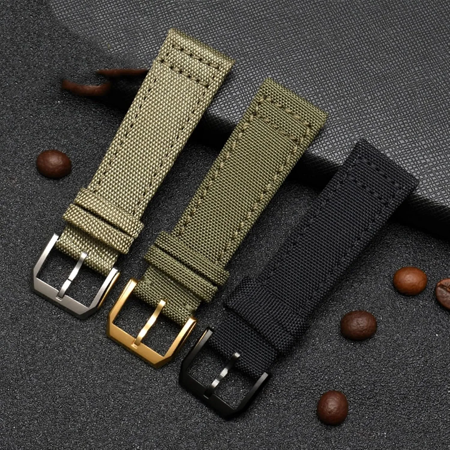 for IWC Pilot Spitfire Timezone TopGun Strap Green Black Belts Wristwatch Straps 20mm 21mm 22mm Nylon Canvas Fabric Watch Band (Color : Pin Black, Size : 20mm)