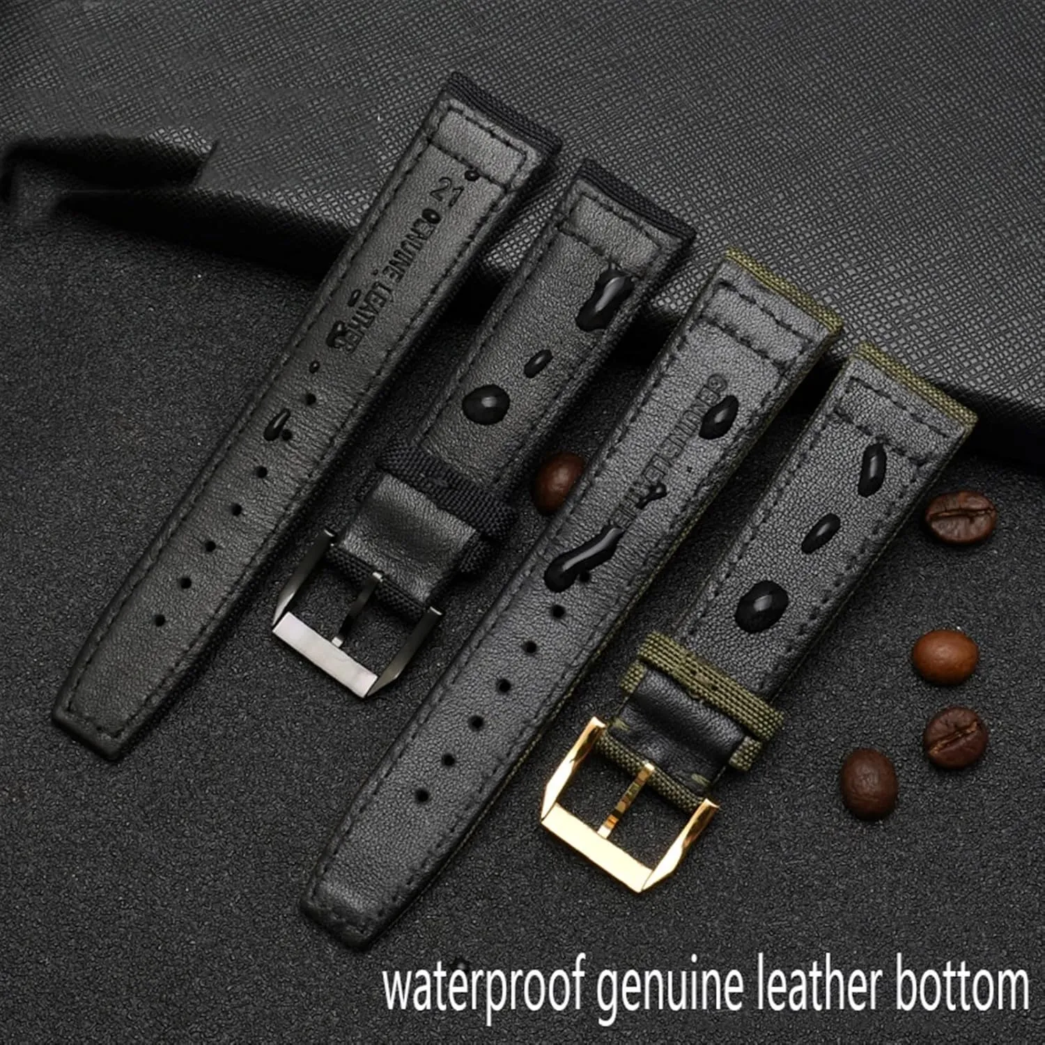 for IWC Pilot Spitfire Timezone TopGun Strap Green Black Belts Wristwatch Straps 20mm 21mm 22mm Nylon Canvas Fabric Watch Band (Color : Pin Black, Size : 20mm)