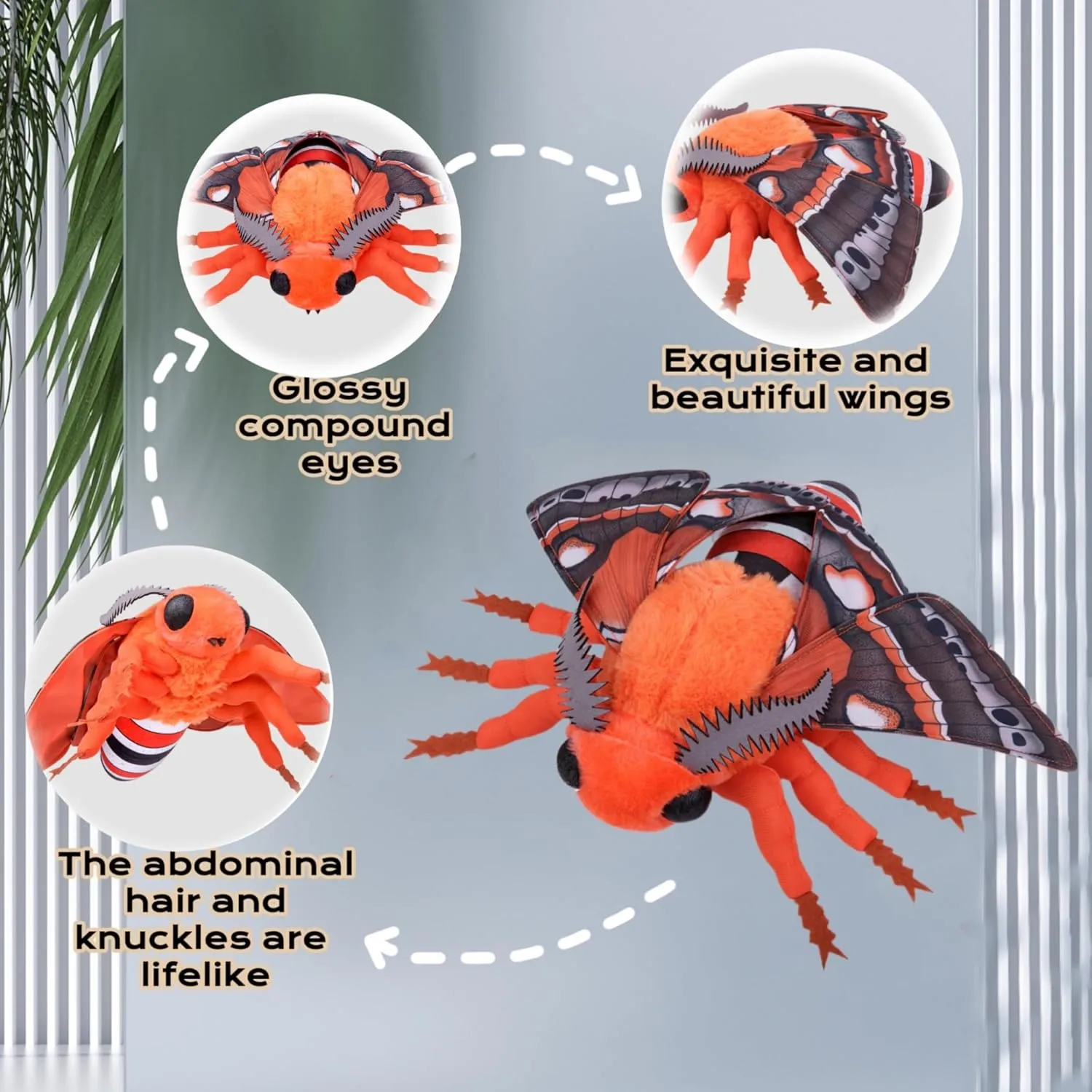 FRANKIEZHOU Simulation Cecropia Moth Stuffed Animal - Orange 26 Inch,Soft Moth Plush Toy for Kids, Baby Gifts,Home Decor, Cuddle Toy