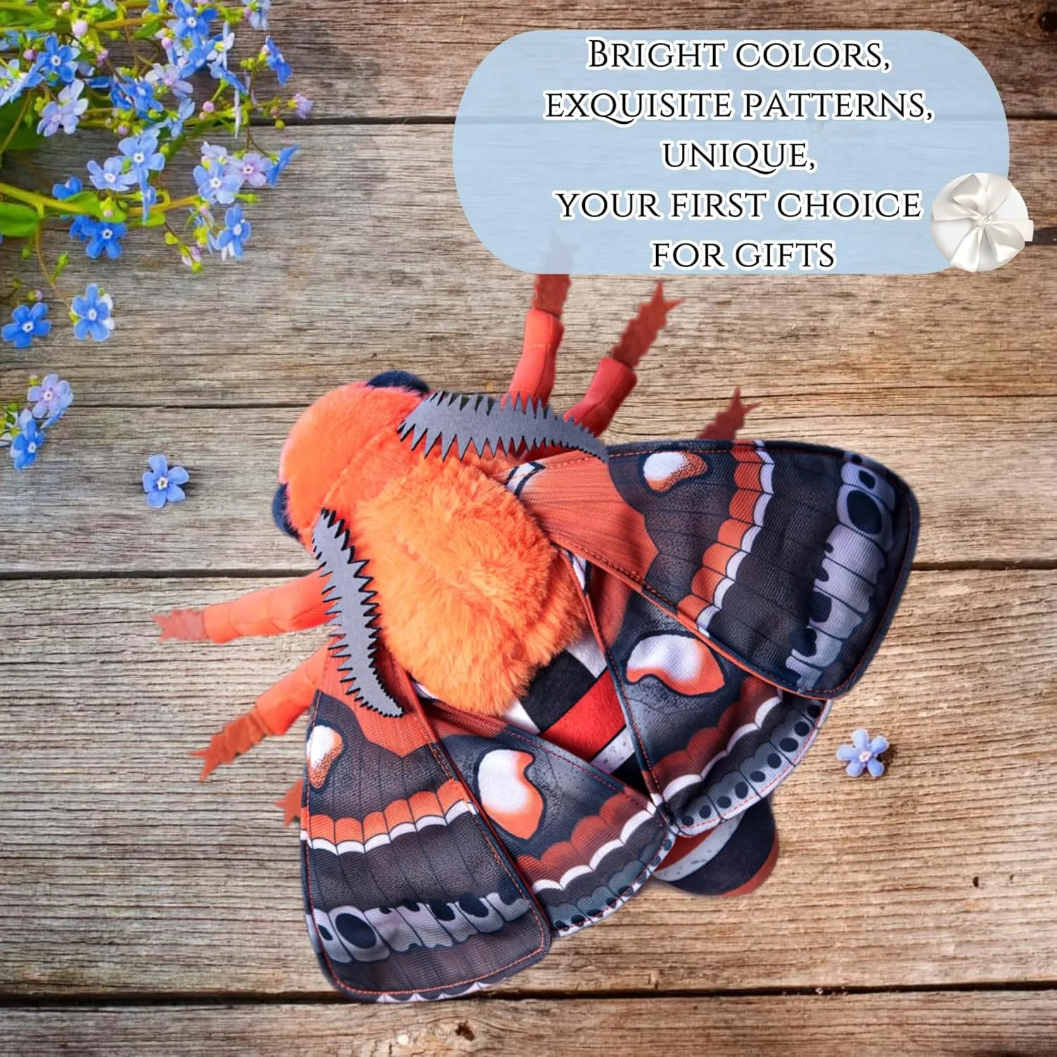 FRANKIEZHOU Simulation Cecropia Moth Stuffed Animal - Orange 26 Inch,Soft Moth Plush Toy for Kids, Baby Gifts,Home Decor, Cuddle Toy