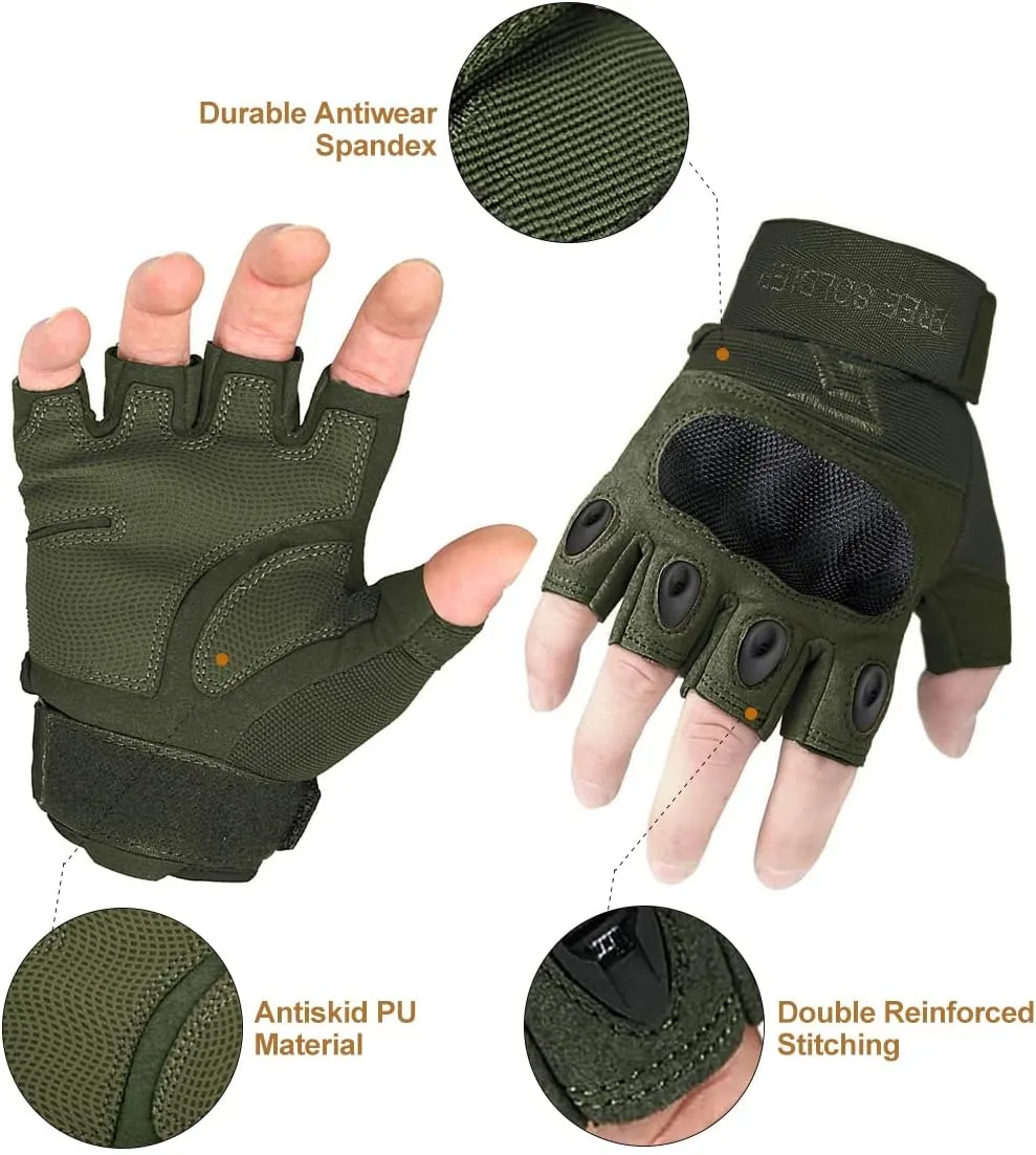 FREE SOLDIER Outdoor Gloves for Men, Fingerless Motorcycle Gloves for Cycling Hiking Camping Climbing, Airsoft Gloves for Paintball