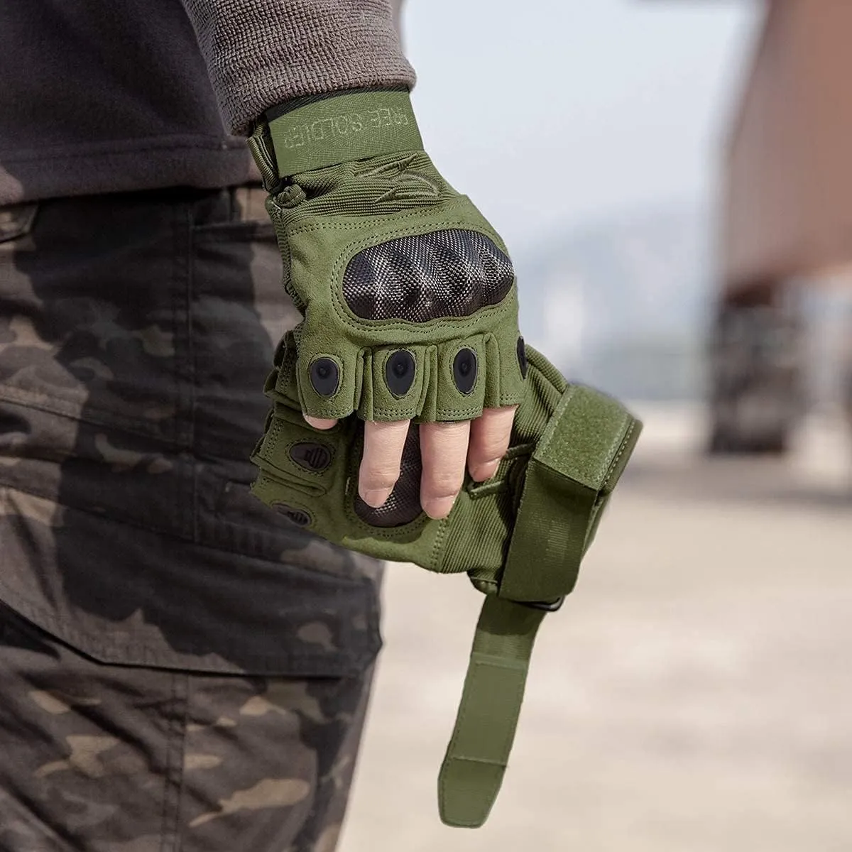 FREE SOLDIER Outdoor Gloves for Men, Fingerless Motorcycle Gloves for Cycling Hiking Camping Climbing, Airsoft Gloves for Paintball
