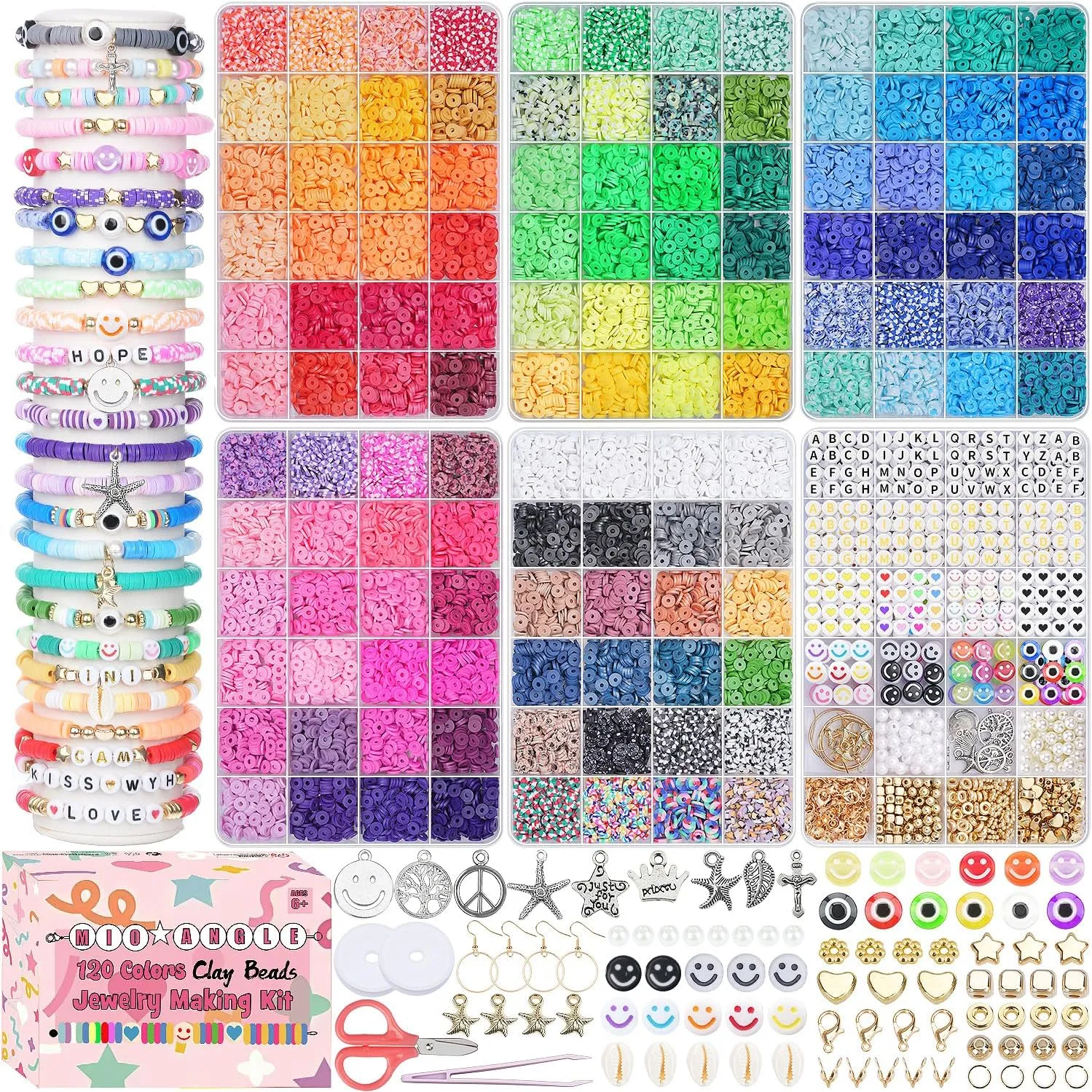 Friendship Bracelet Making Kit 6 Box 120 Colors Clay Beads Heishi Beads Jewelry Making Kit Letter Beads Charms Pearl Cute Chams Holiday Gifts for Girls Adults