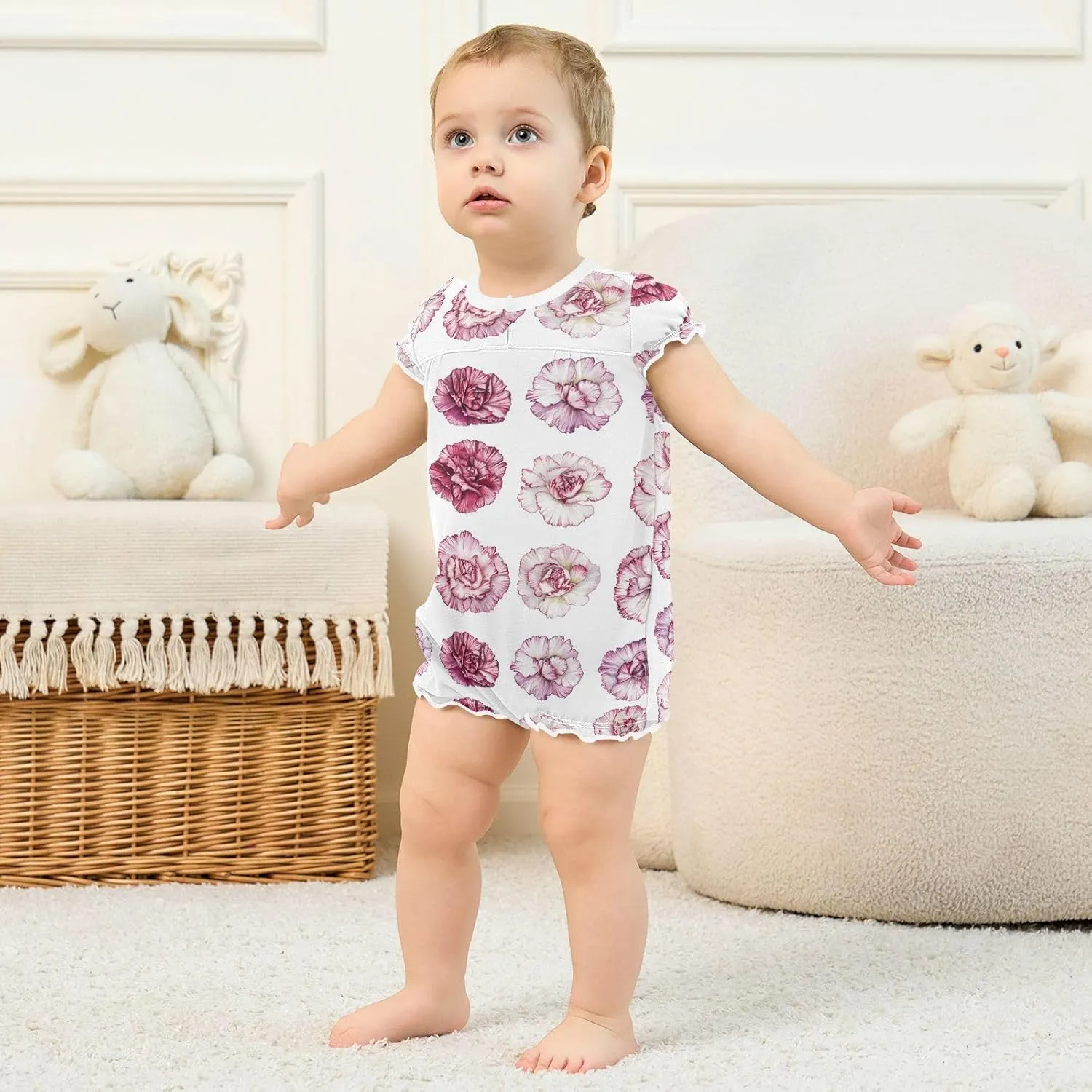 FRODOTGV Rustic Carnations Baby Girls Rompers Summer Ruffle Sleeve Summer Outfit Jumpsuit Bodysuits Cotton Cute Clothes 3M