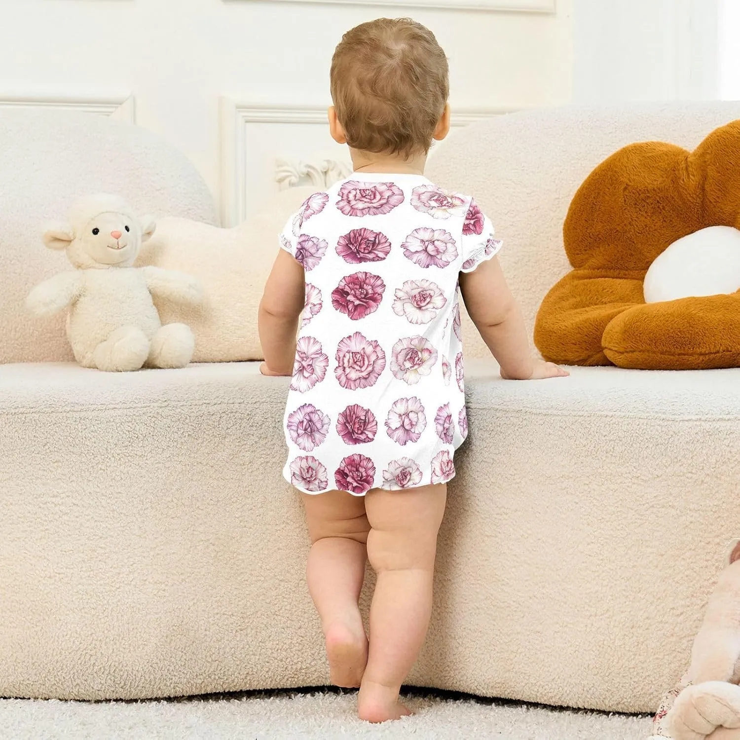 FRODOTGV Rustic Carnations Baby Girls Rompers Summer Ruffle Sleeve Summer Outfit Jumpsuit Bodysuits Cotton Cute Clothes 3M