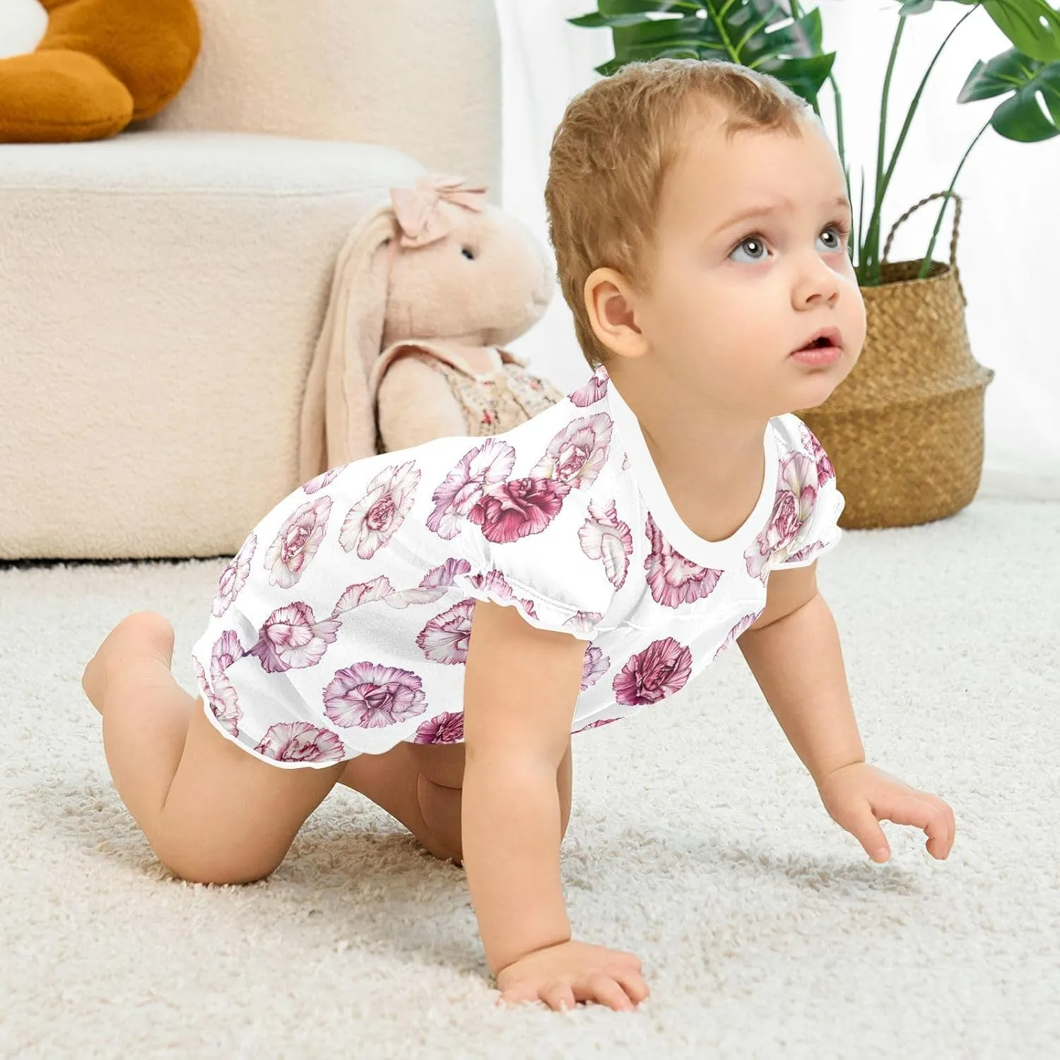 FRODOTGV Rustic Carnations Baby Girls Rompers Summer Ruffle Sleeve Summer Outfit Jumpsuit Bodysuits Cotton Cute Clothes 3M
