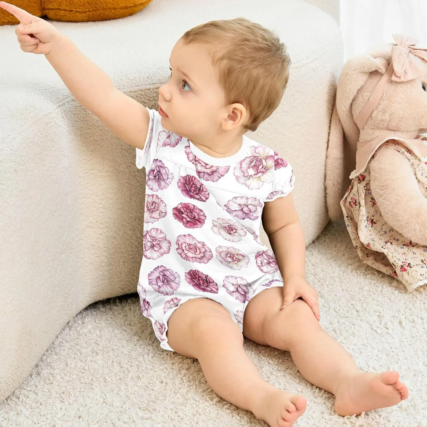 FRODOTGV Rustic Carnations Baby Girls Rompers Summer Ruffle Sleeve Summer Outfit Jumpsuit Bodysuits Cotton Cute Clothes 3M