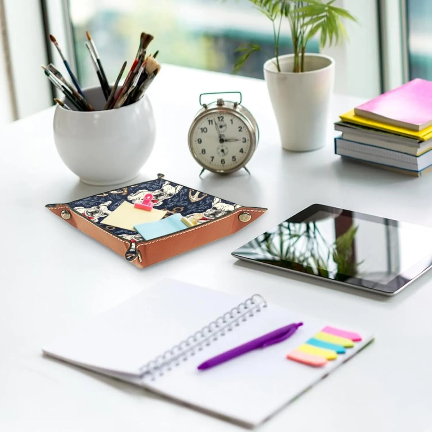 Fun Bulldog Print Desk Drawer Organizer Tray, Small Stacking Jewelry Organizer Trays for Women Girls, Earring Tray, Bracelet Tray, Key Tray, and More